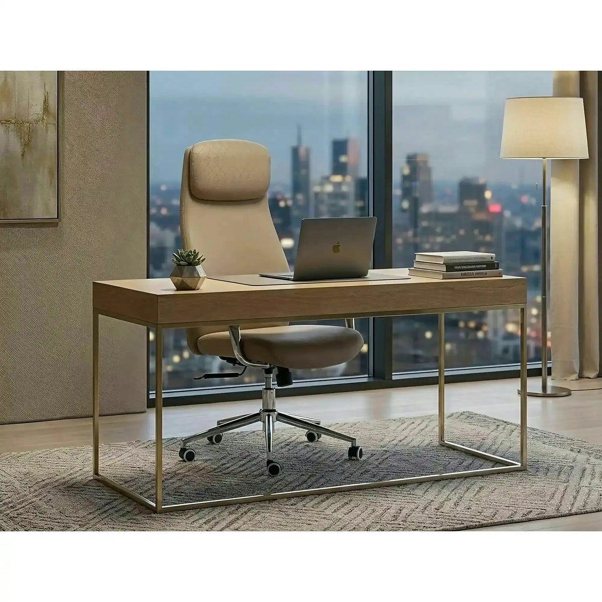 Scaun birou Q-05, bej, piele ecologică, 65x50x117 cm