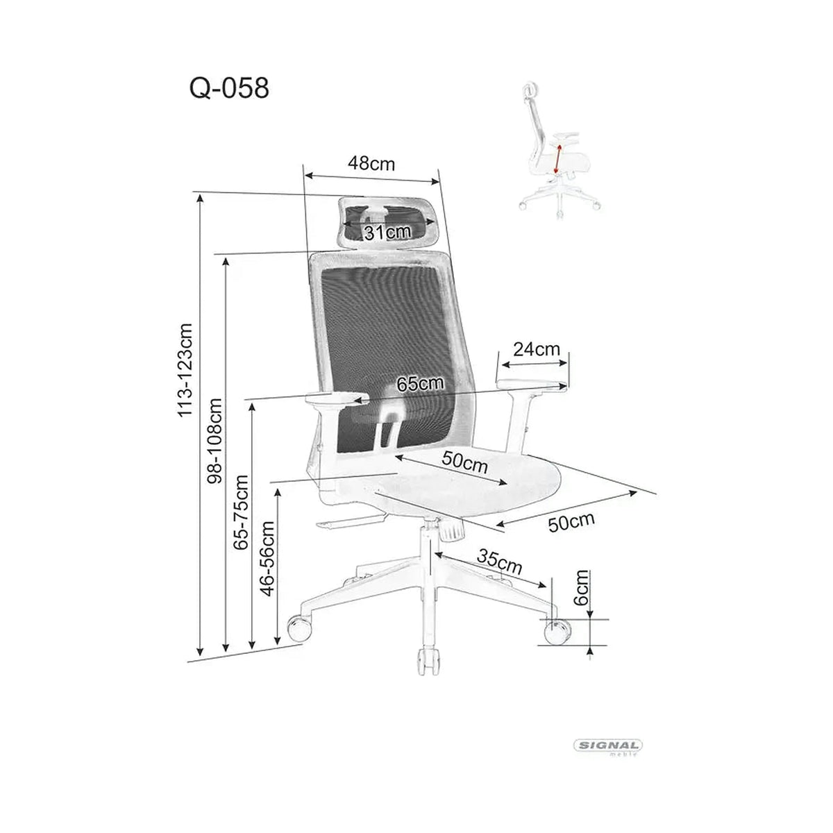 Scaun birou Q-058, negru, stofa/plasa, 65x50x113/123 cm
