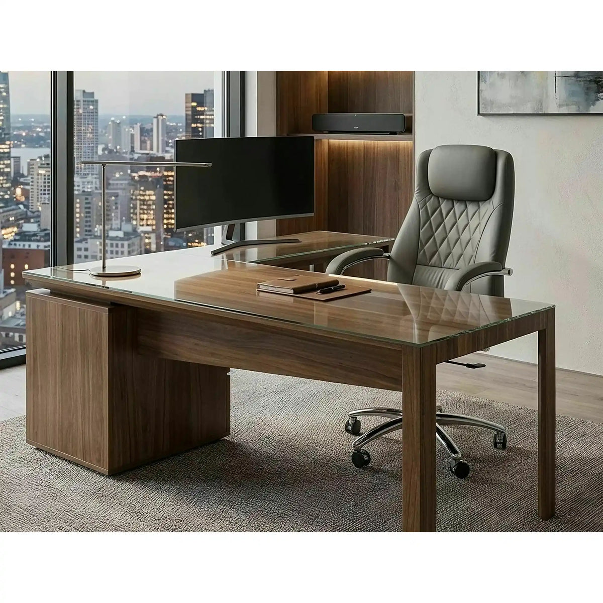 Scaun birou Q-07, gri, piele ecologică, 68x51x116 cm