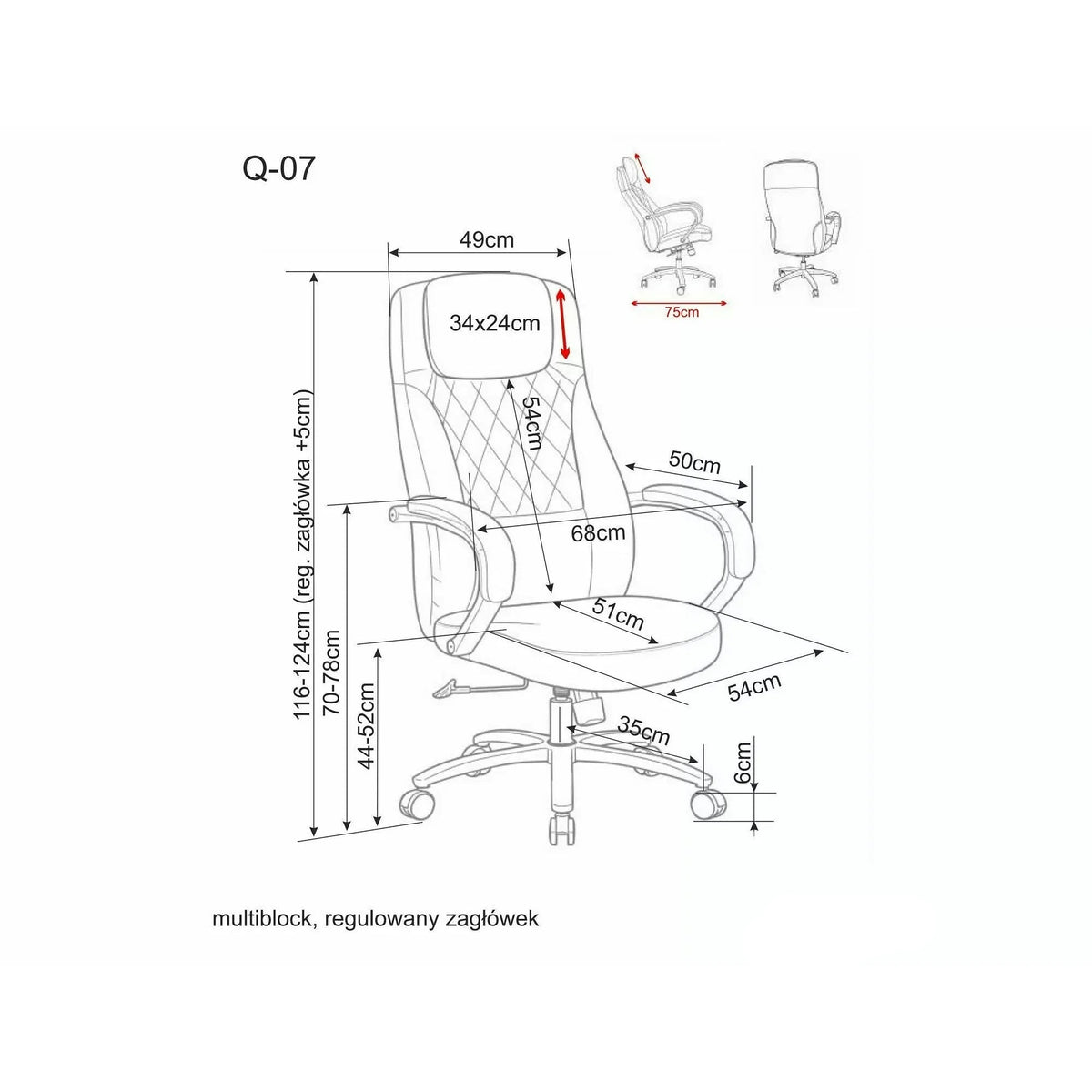 Scaun birou Q-07, gri, piele ecologică, 68x51x116 cm