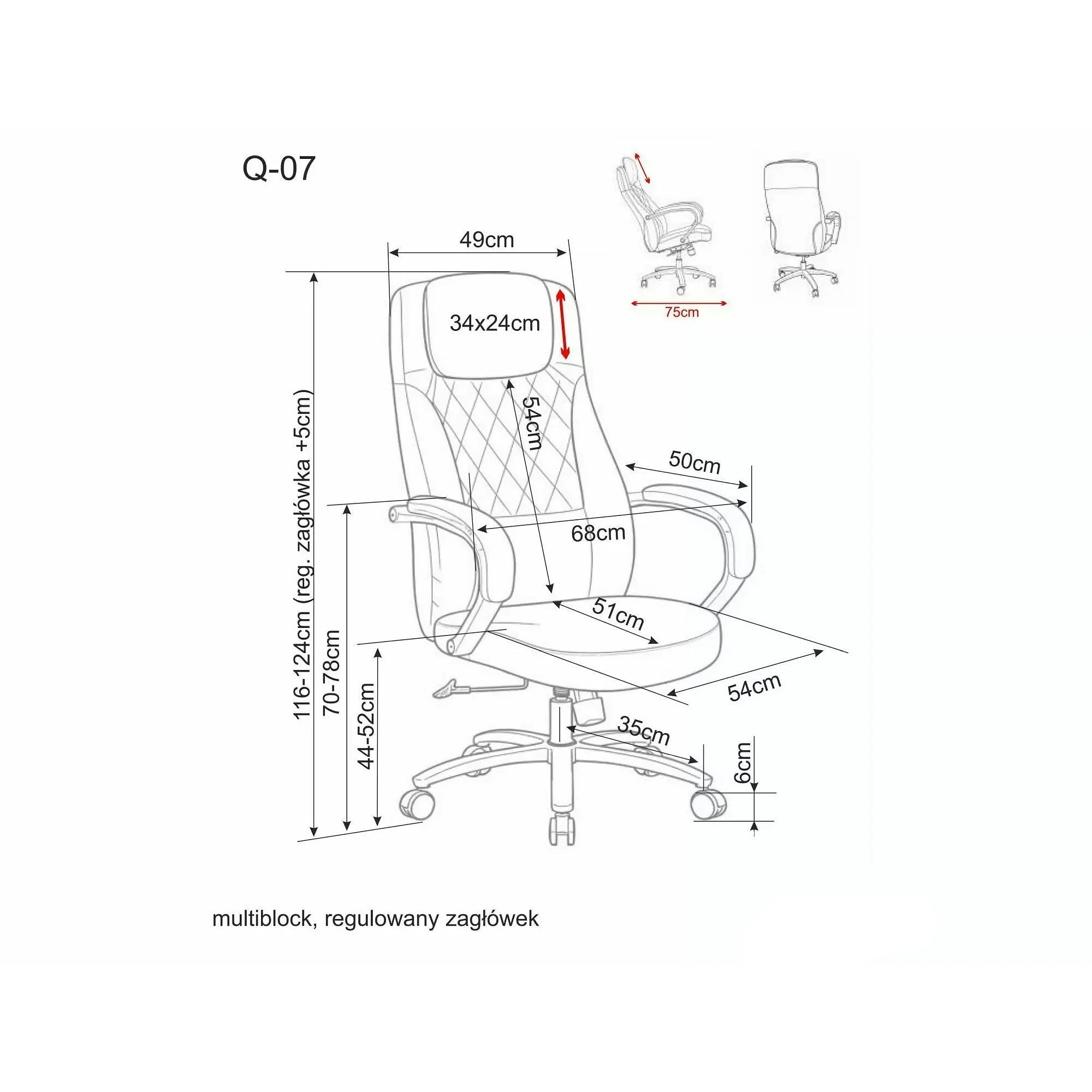 Scaun birou Q-07, gri, piele ecologică, 68x51x116 cm