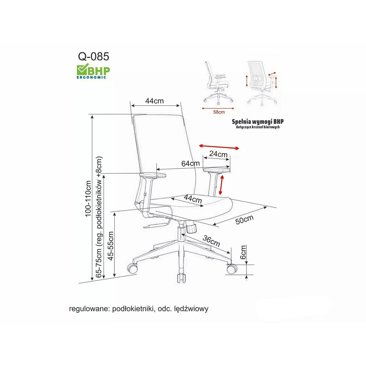 Scaun birou Q-085, negru, piele ecologică, 64x44x100 cm