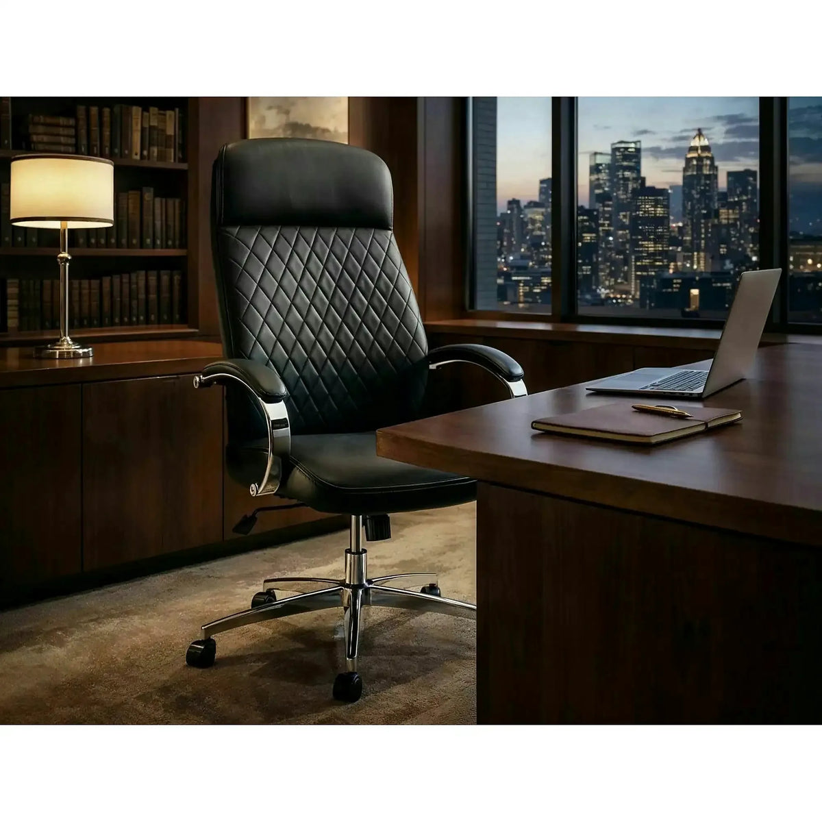 Scaun birou Q-09, negru, piele ecologică, 64x48x118 cm
