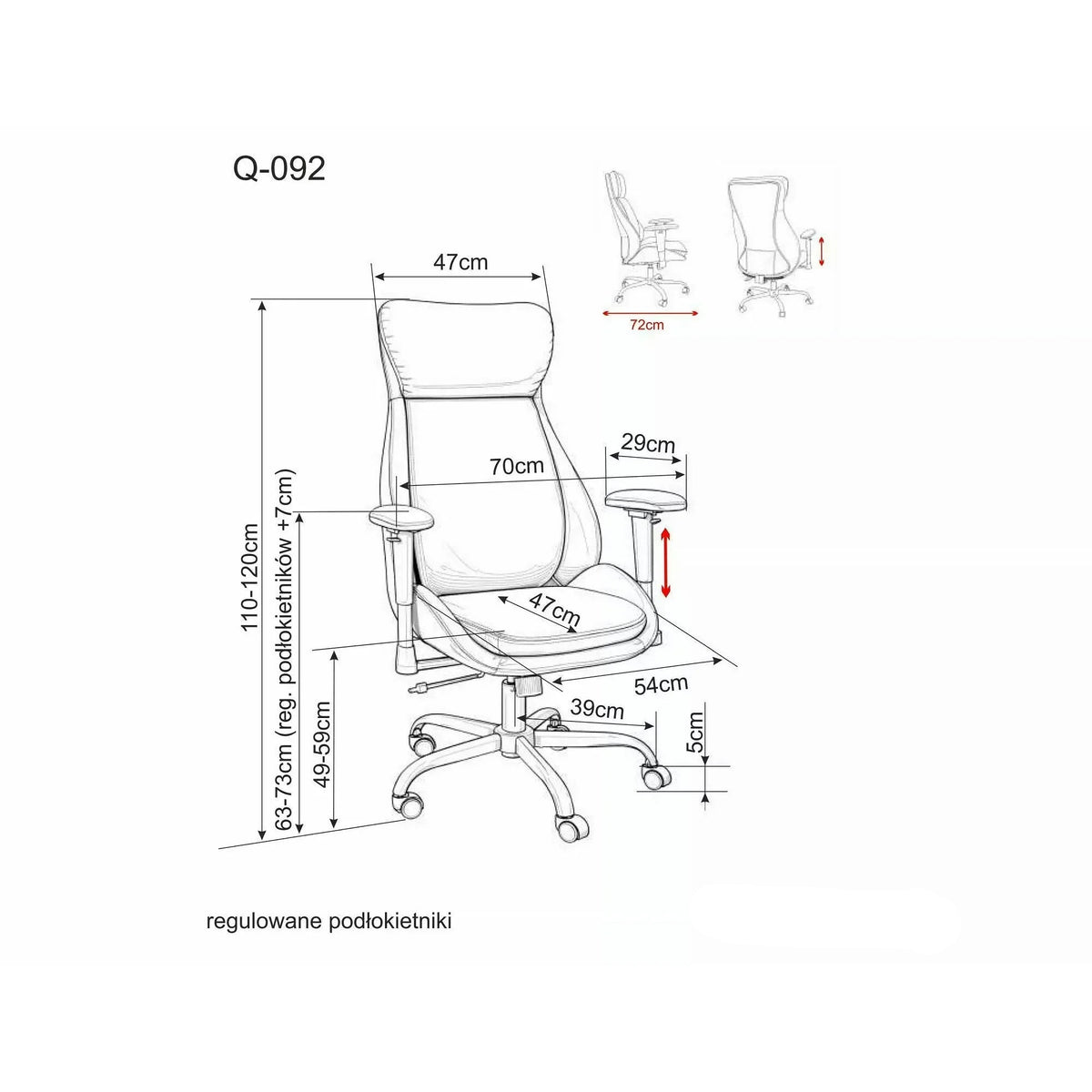 Scaun birou Q-092, albastru, piele ecologică, 70x47x110 cm