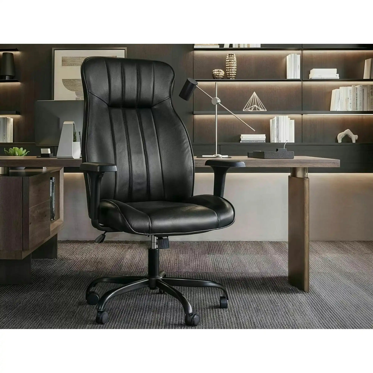 Scaun birou Q-093, negru, piele ecologică, 69x47x112 cm