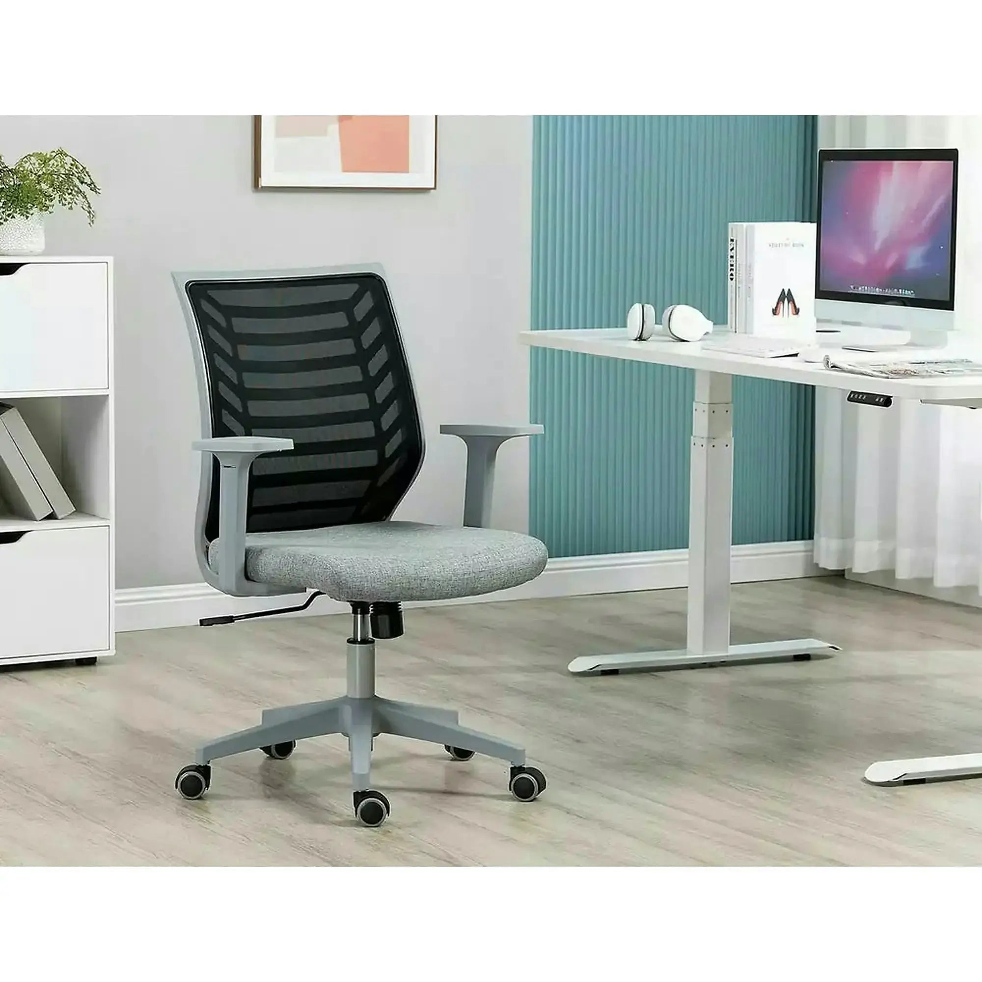 Scaun birou Q-320, gri/negru, stofa/plastic, 60x44x93/103 cm