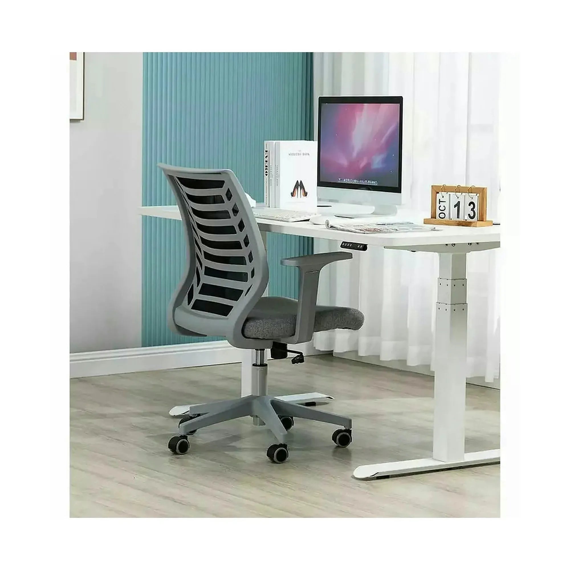 Scaun birou Q-320, gri/negru, stofa/plastic, 60x44x93/103 cm