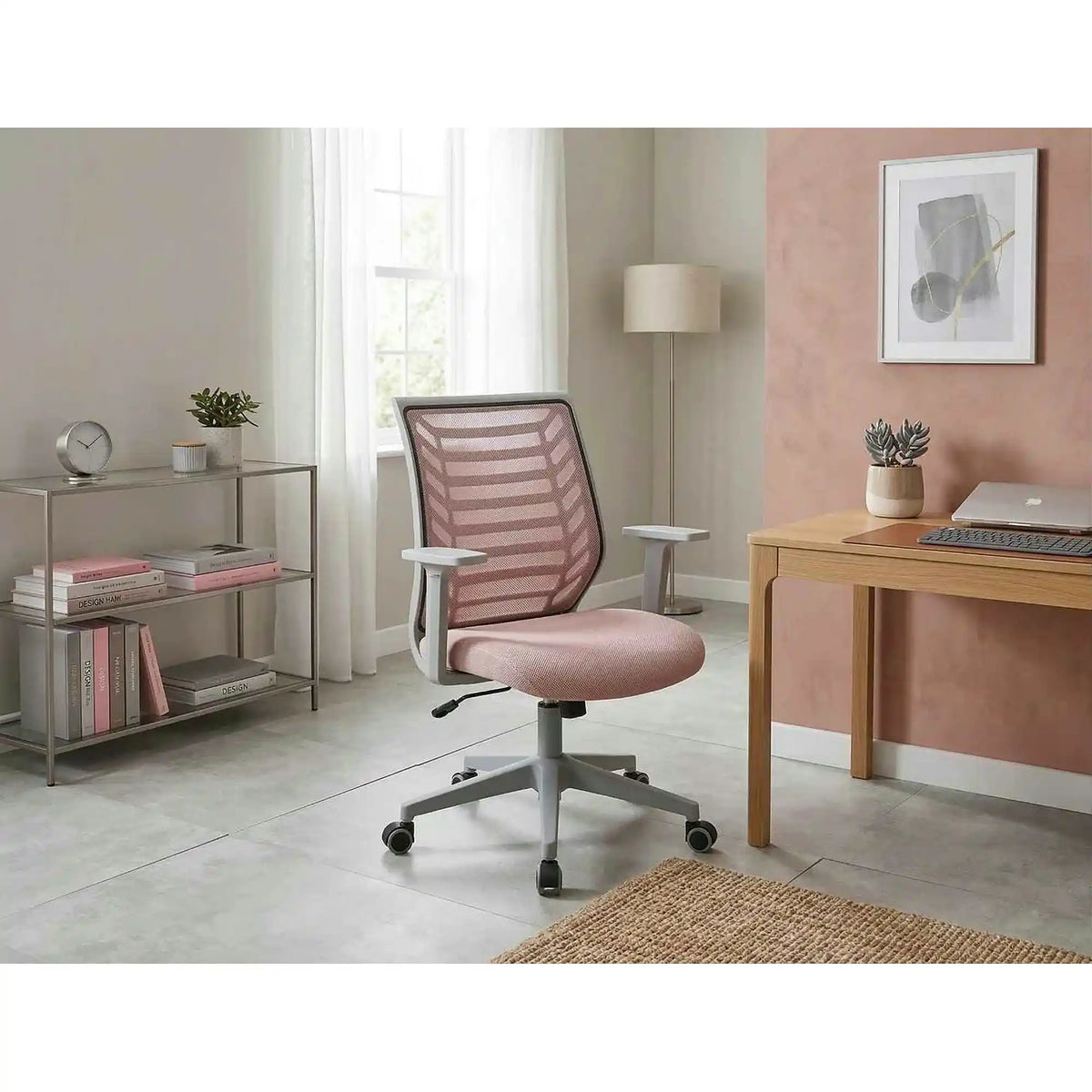 Scaun birou Q-320, roz/gri, stofa/plastic, 60x44x93/103 cm