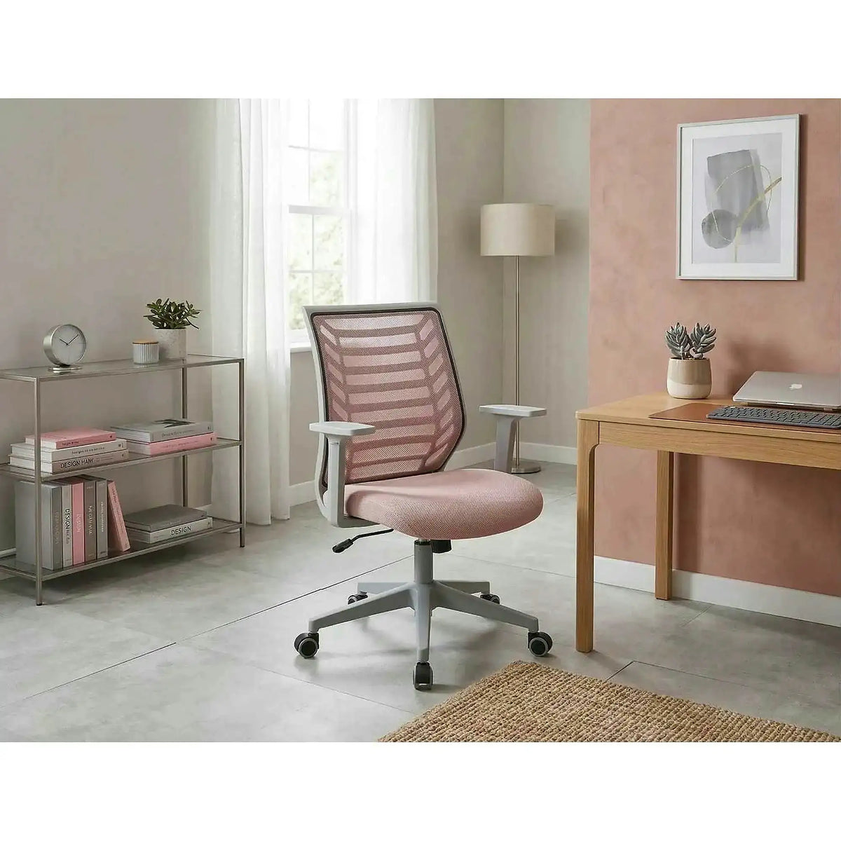 Scaun birou Q-320, roz/gri, stofa/plastic, 60x44x93/103 cm