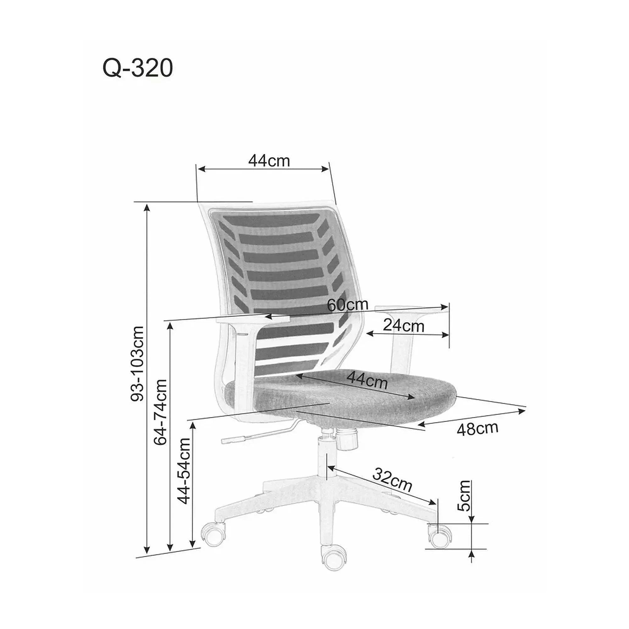 Scaun birou Q-320, roz/gri, stofa/plastic, 60x44x93/103 cm
