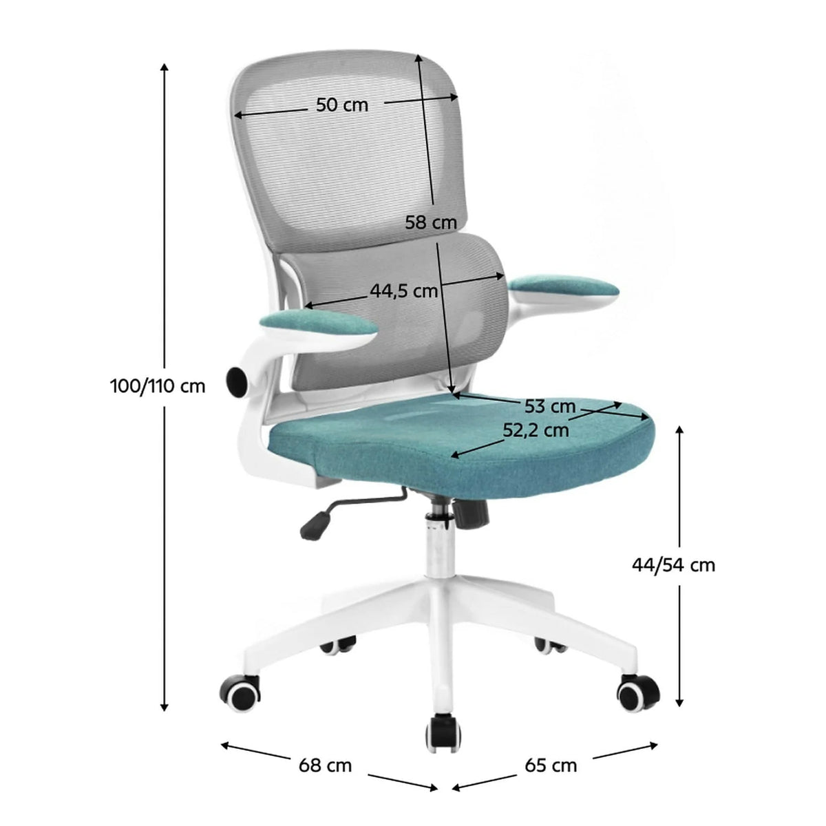 Scaun birou RAMIRO, gri/alb/verde menta, plasa/stofa clasica/plastic, 65x68x110 cm