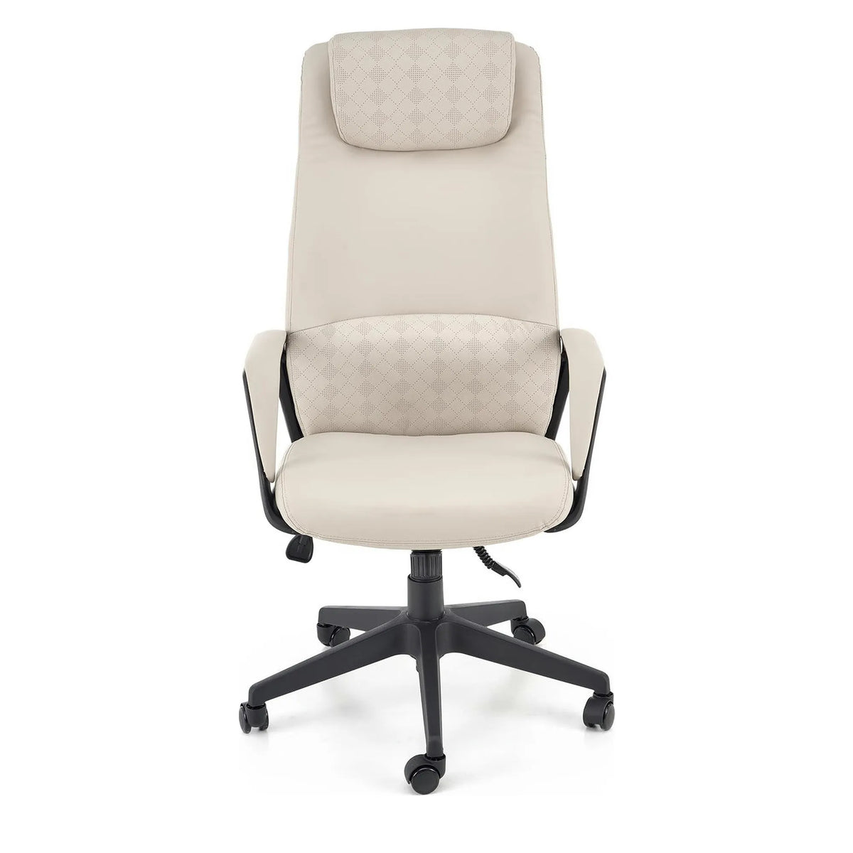 Scaun birou RAZOR, bej/negru, piele ecologica, 66x73x116-124 cm
