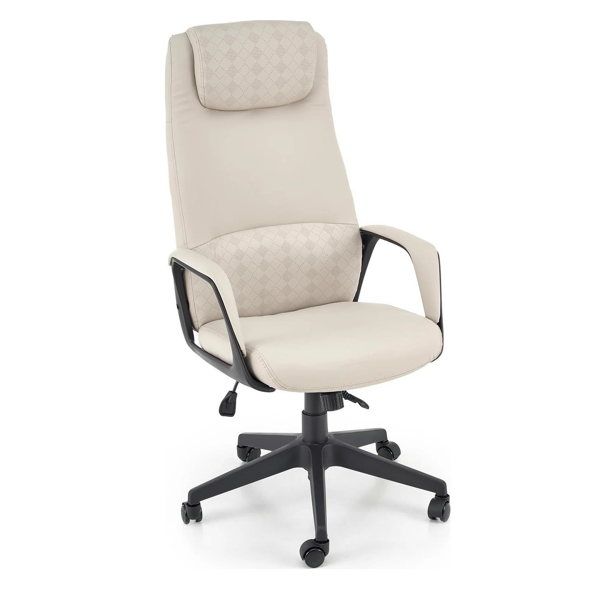 Scaun birou RAZOR, bej/negru, piele ecologica, 66x73x116-124 cm