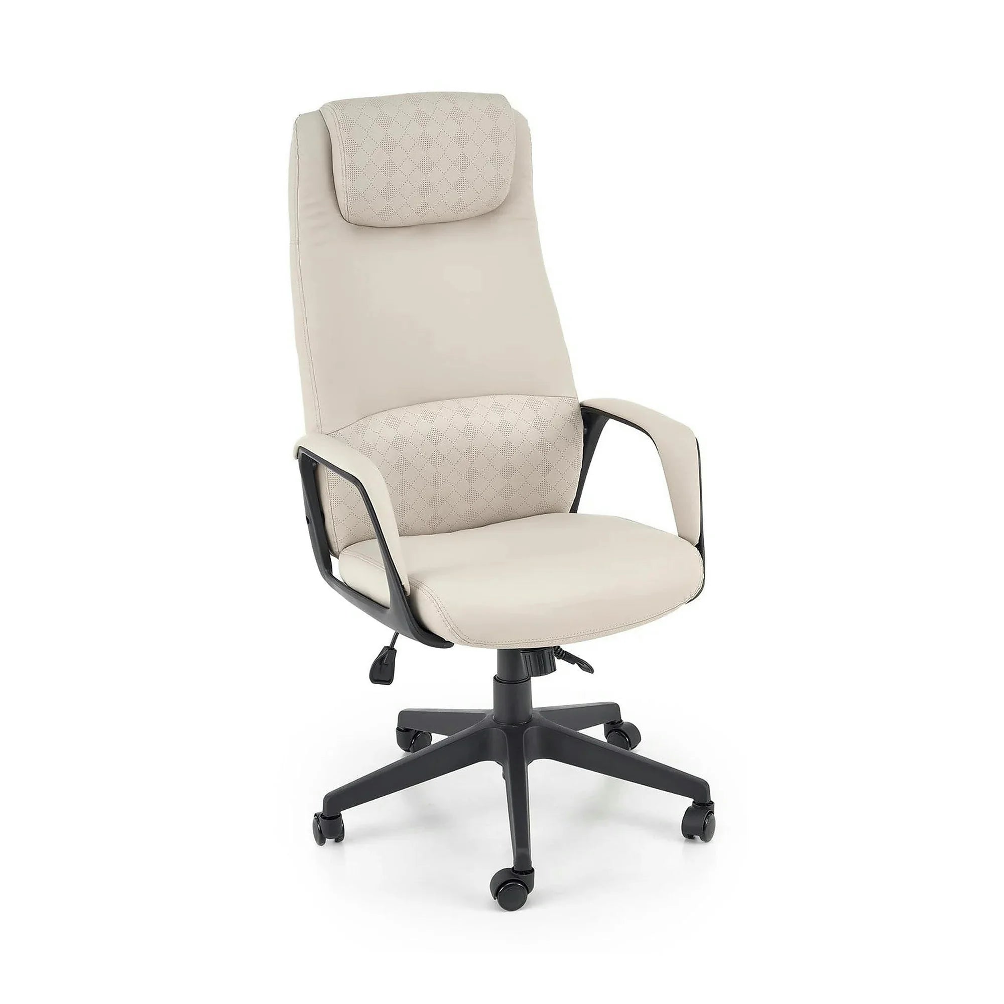 Scaun birou RAZOR, bej/negru, piele ecologica, 66x73x116-124 cm
