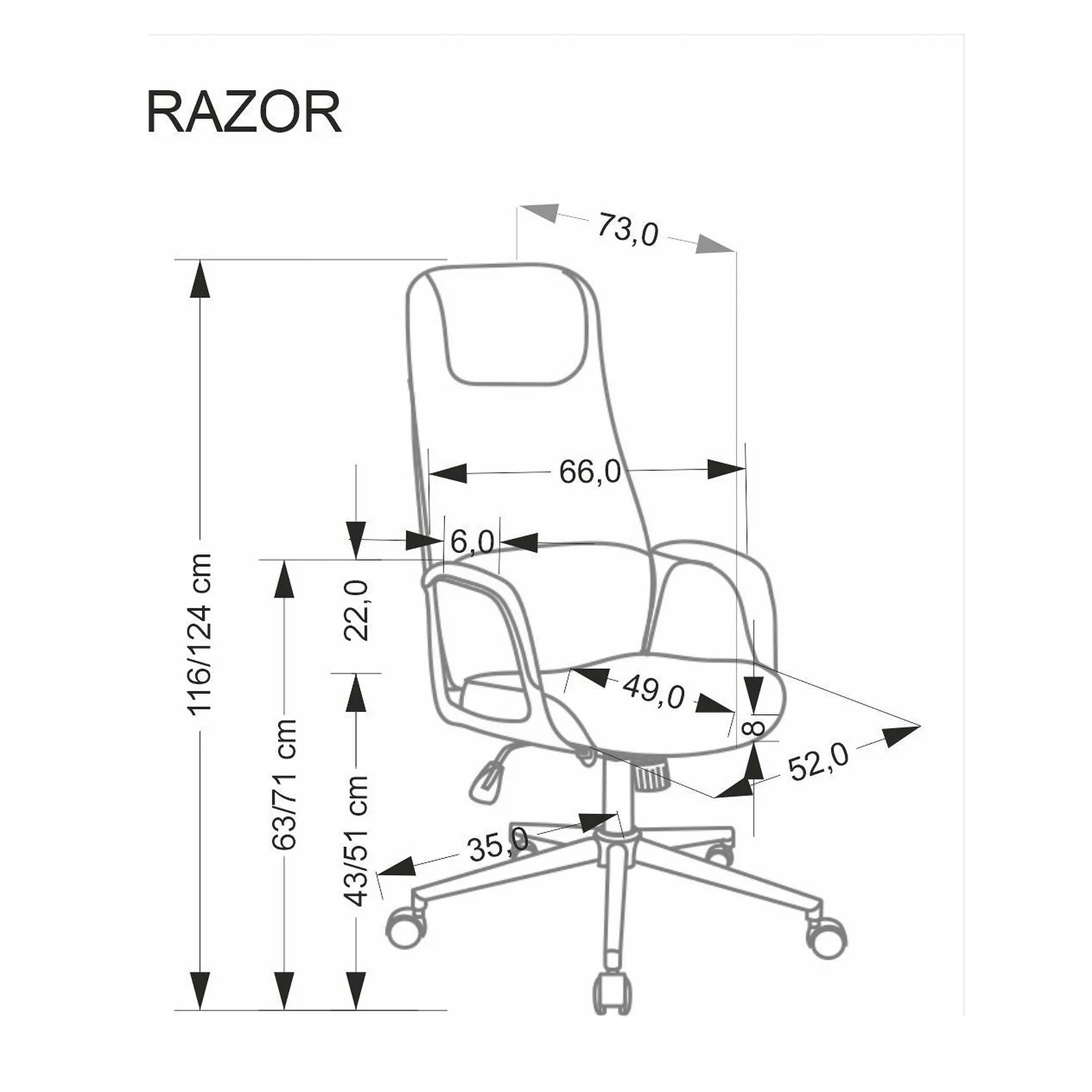 Scaun birou RAZOR, gri/negru, piele ecologica, 66x73x116-124 cm