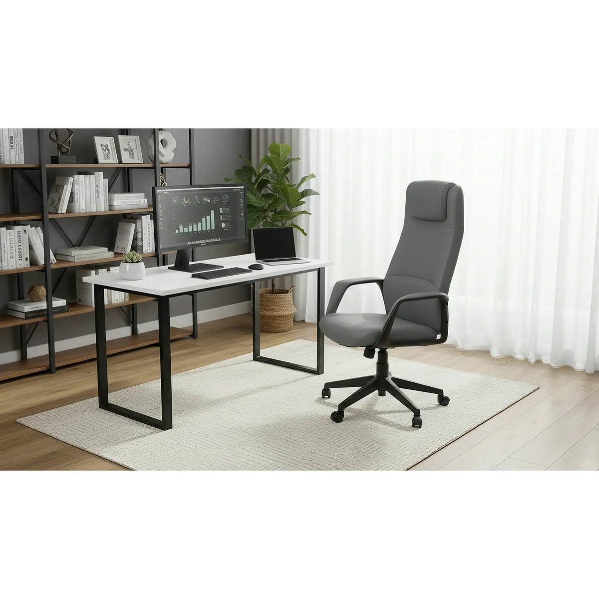 Scaun birou RAZOR, gri/negru, piele ecologica, 66x73x116-124 cm
