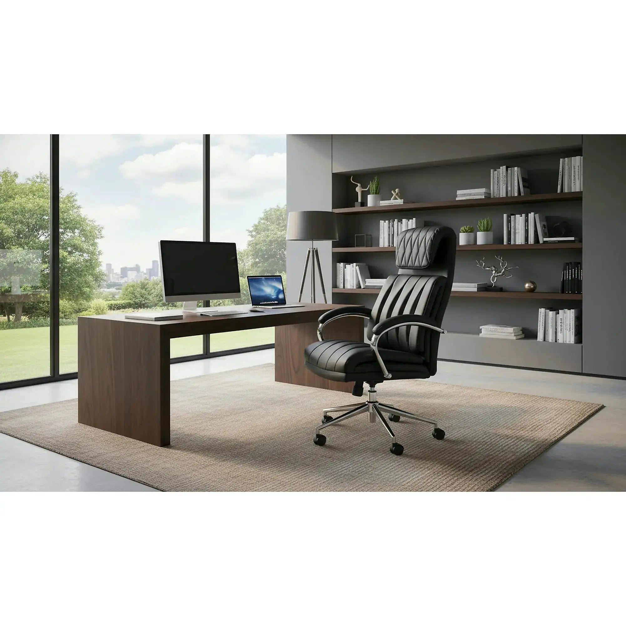 Scaun birou ROMANO, negru, piele ecologica/metal, 65x72x113/121 cm