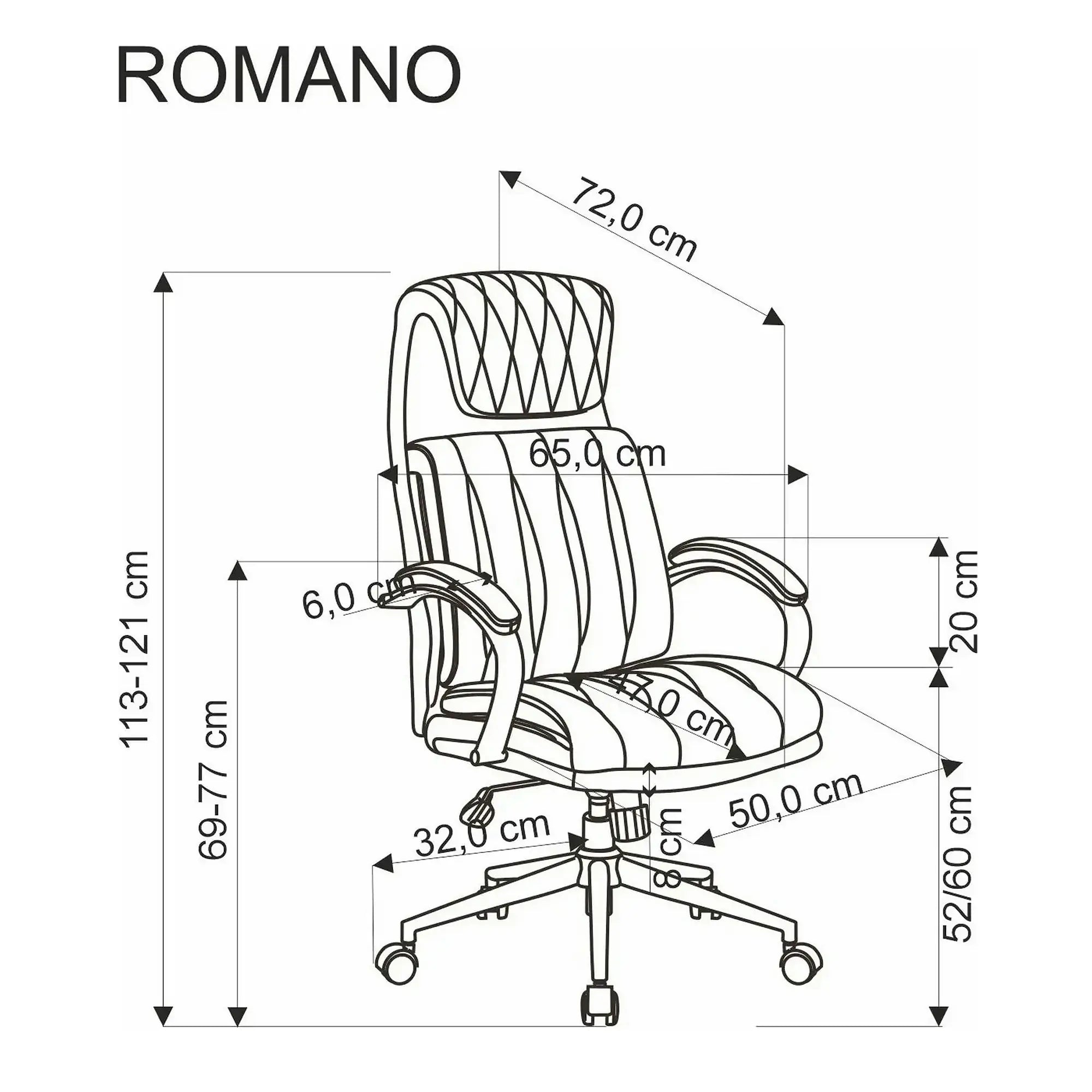 Scaun birou ROMANO, negru, piele ecologica/metal, 65x72x113/121 cm