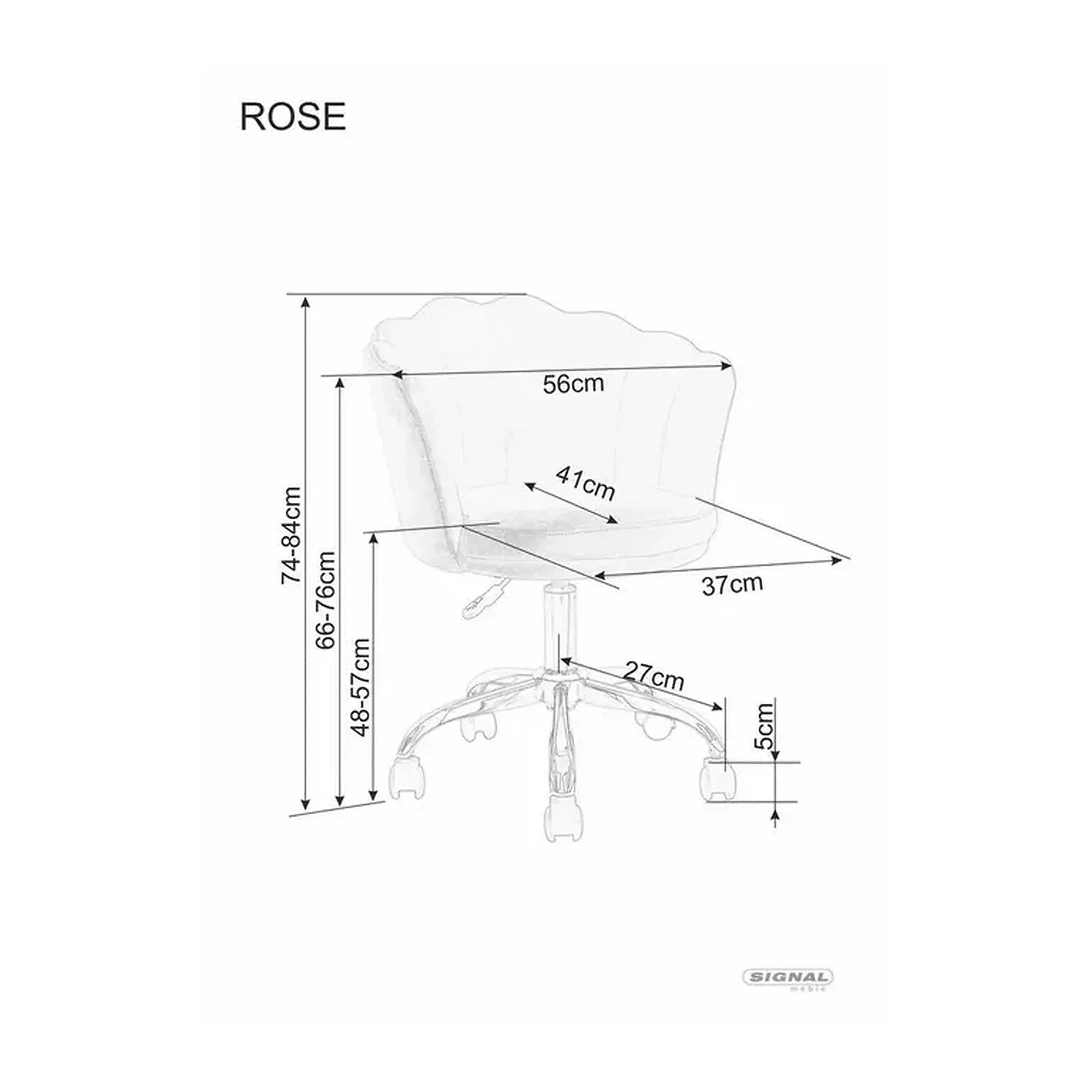 Scaun birou ROSE, roz/crom, stofa catifelata/metal, 56x41x74/83 cm