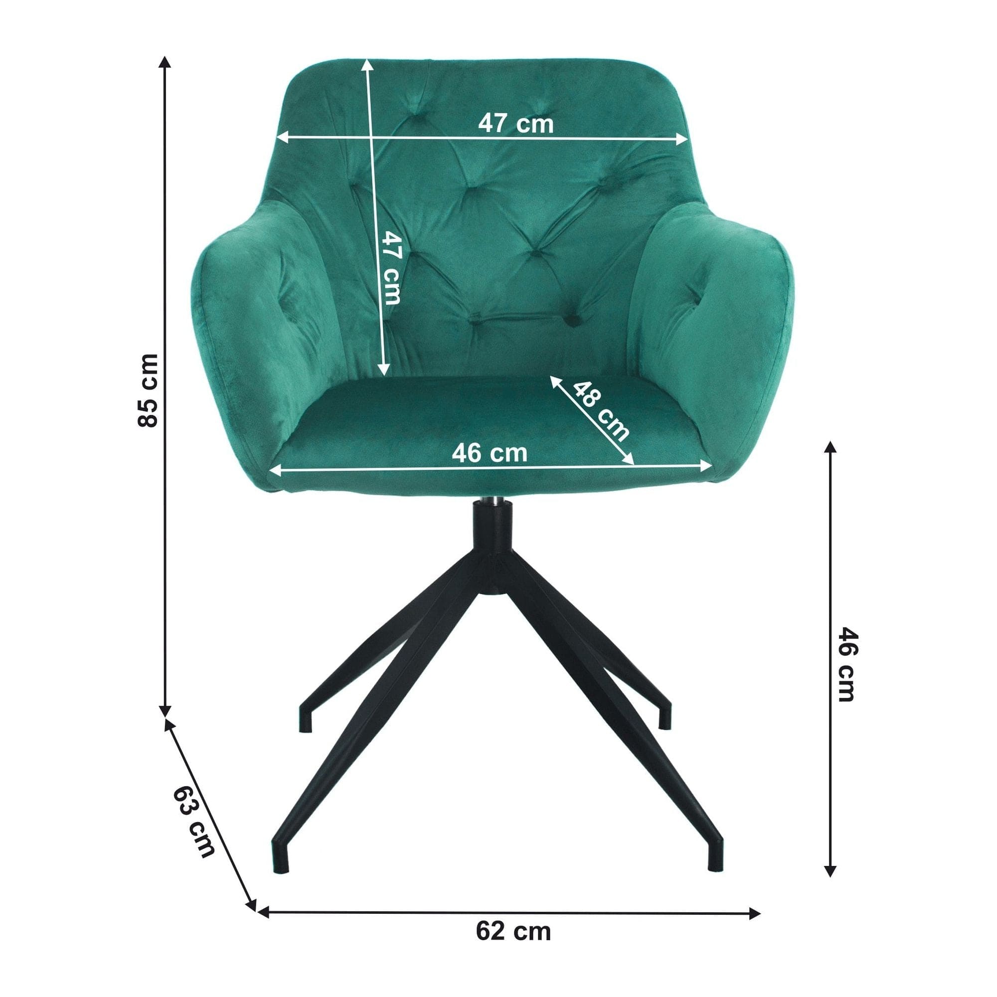 Scaun birou rotativ VELEZA NEW, verde/negru, stofa catifelata/metal, 66x66x83 cm