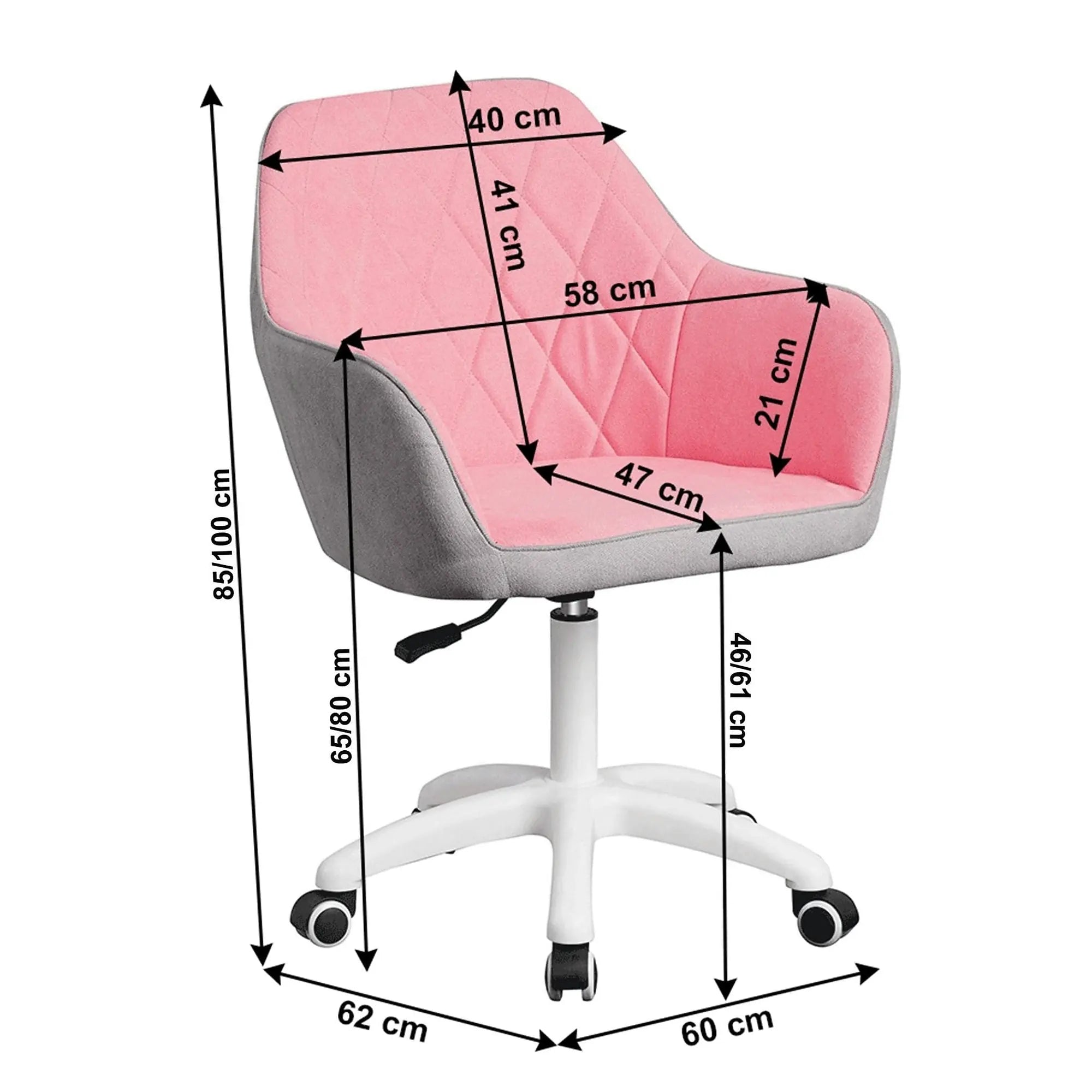 Scaun birou SANTY, roz/gri, metal/stofa, 60x62x85/100 cm