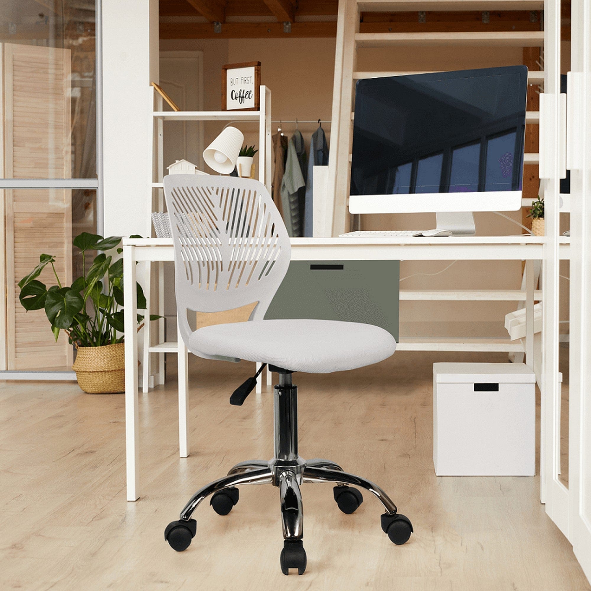 Scaun birou SELVA, gri/crom, metal/stofa, 53x53x75/87 cm