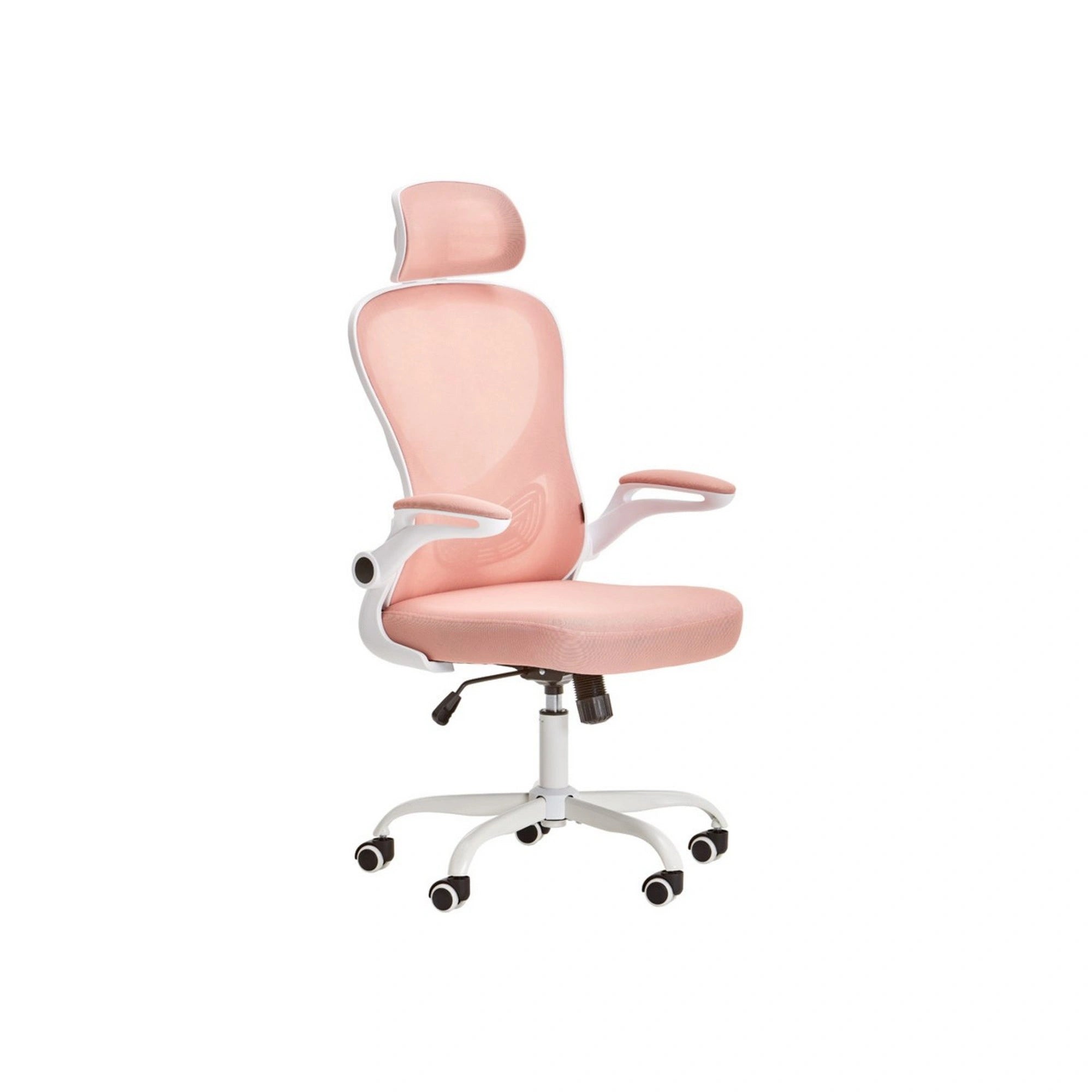 Scaun birou SIGNORA, roz/alb, stofa/plasa, 61x61x118/128 cm