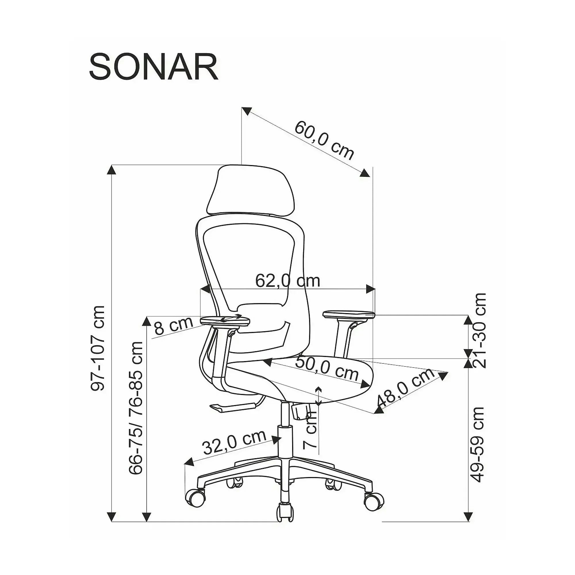 Scaun birou SONAR, negru, panza/plasa, 65x65x118/128 cm