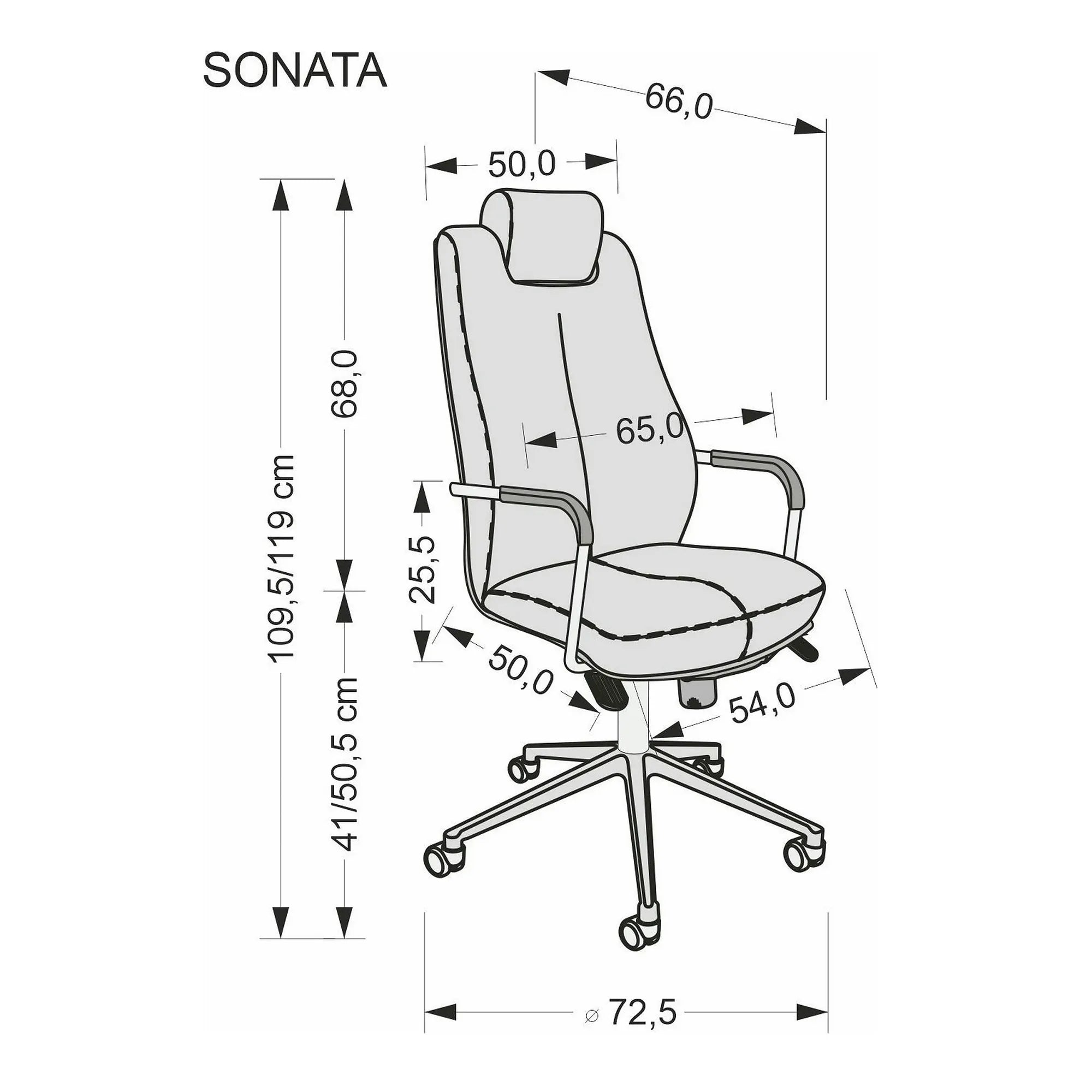 Scaun birou Sonata XXL, negru/crom, stofa clasica/metal, 51x54x119/129 cm