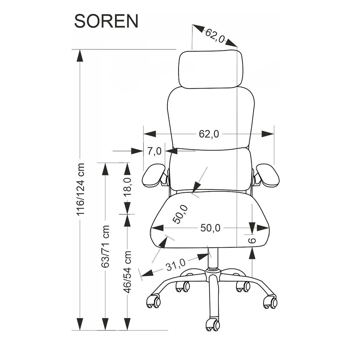 Scaun birou SOREN, negru, stofa clasica/plastic, 62x62x116/124 cm