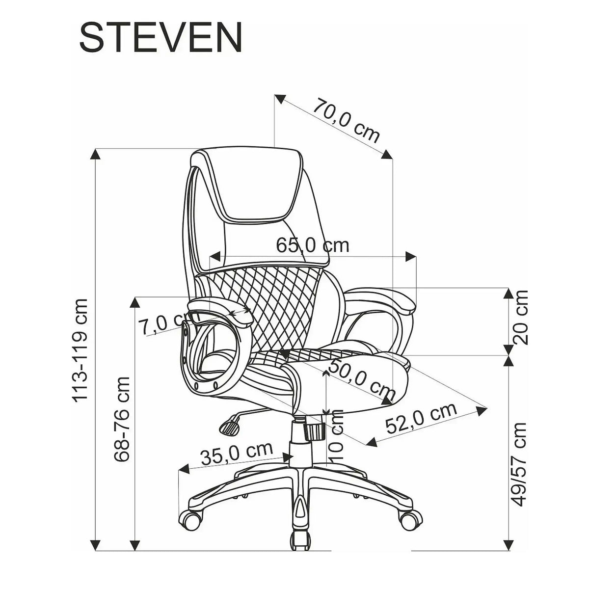 Scaun birou STEVEN, negru/gri, piele ecologica/panza, 65x70x111/119 cm