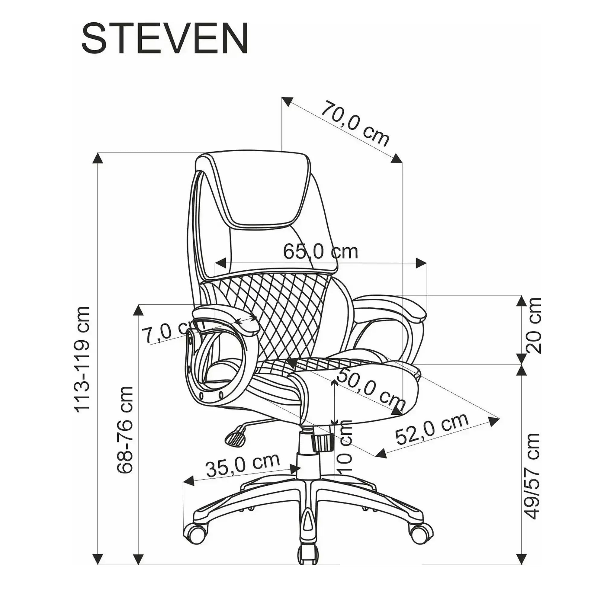 Scaun birou STEVEN, negru/gri, piele ecologica/panza, 65x70x111/119 cm