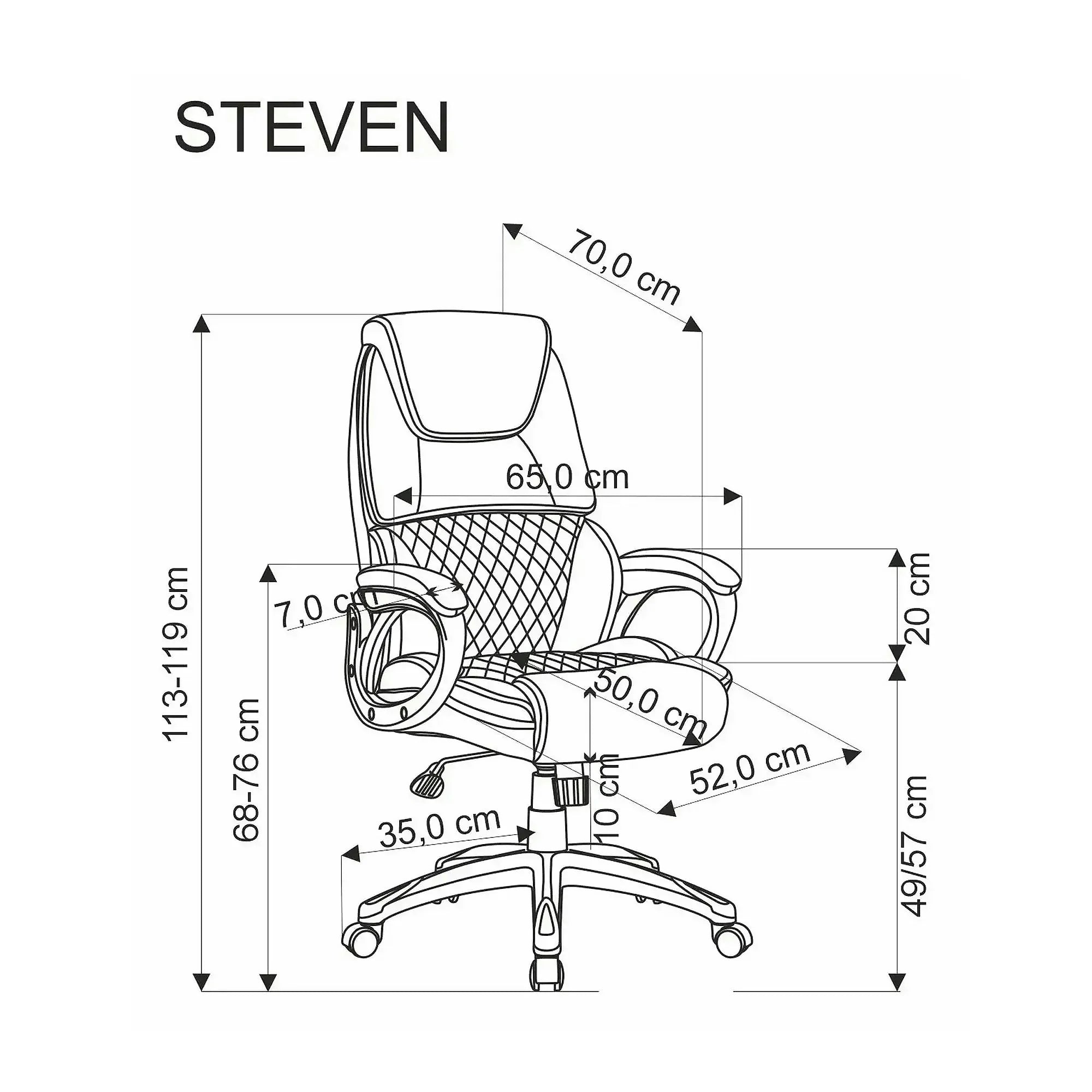 Scaun birou STEVEN, negru/gri, piele ecologica/panza, 65x70x111/119 cm