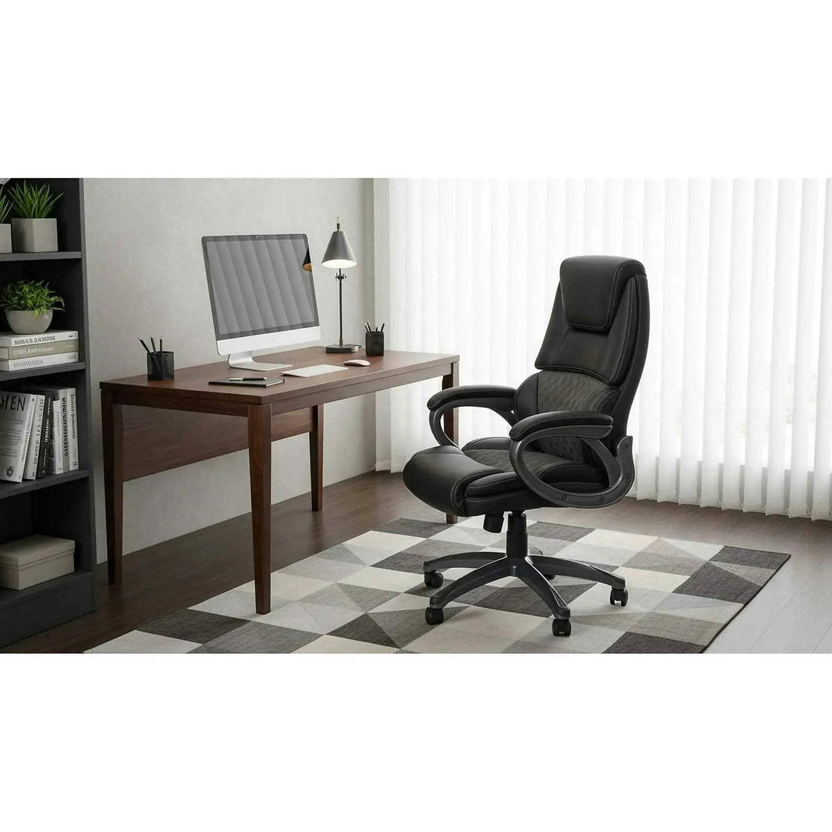 Scaun birou STEVEN, negru/gri, piele ecologica/panza, 65x70x111/119 cm