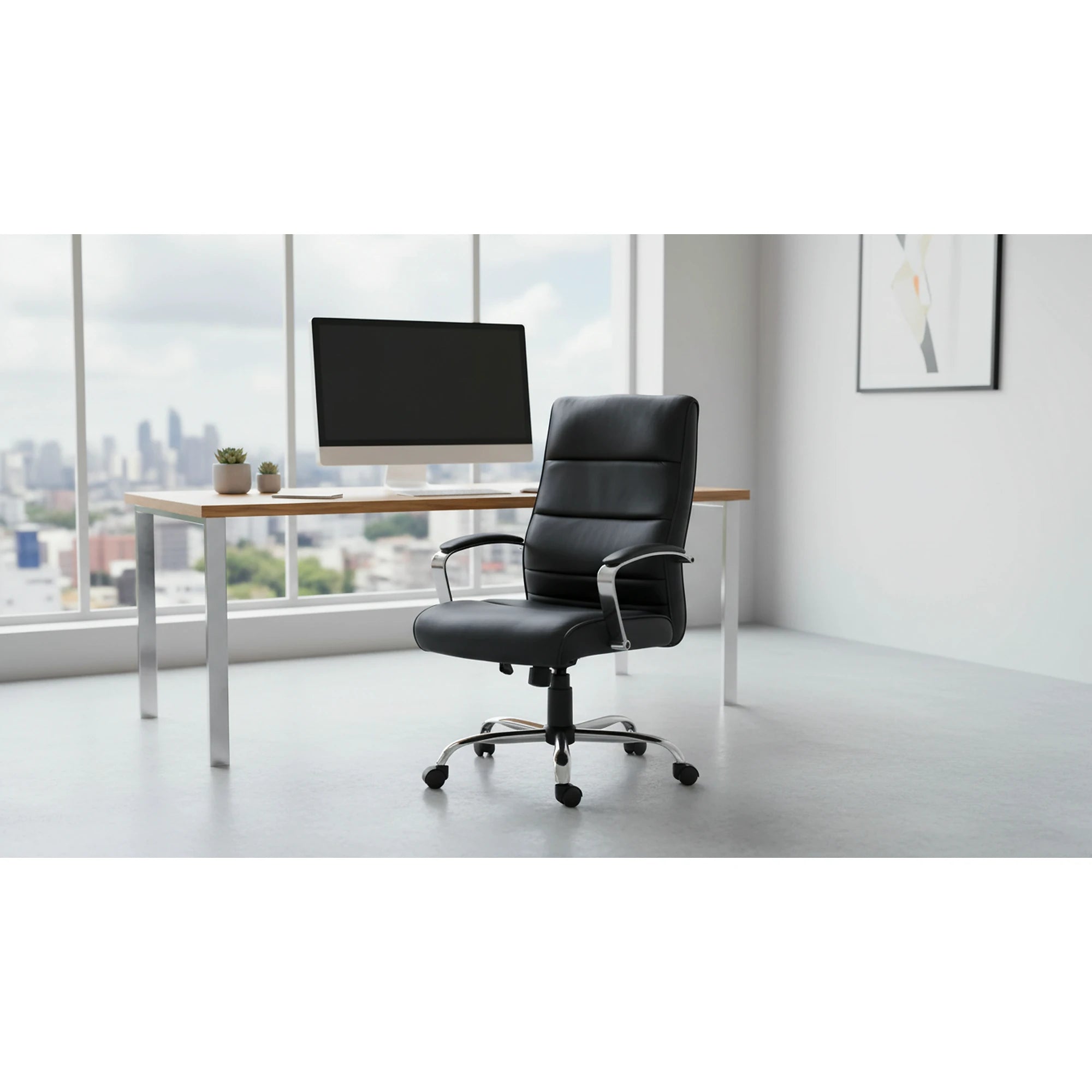 Scaun birou TEKSAS, negru, piele ecologica, 63x75x112/122 cm