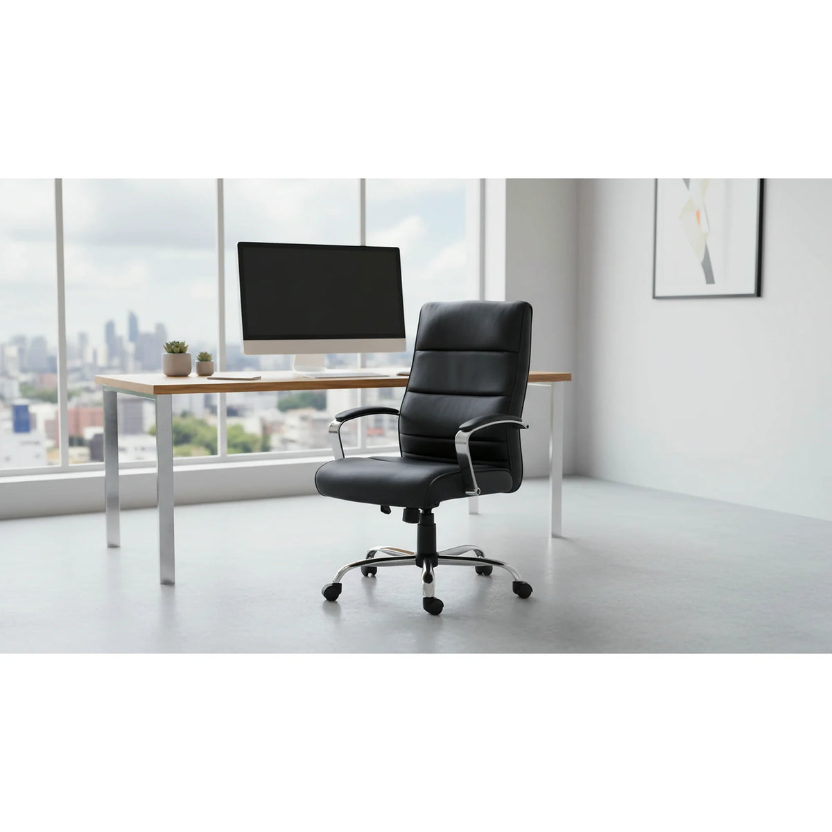 Scaun birou TEKSAS, negru, piele ecologica, 63x75x112/122 cm