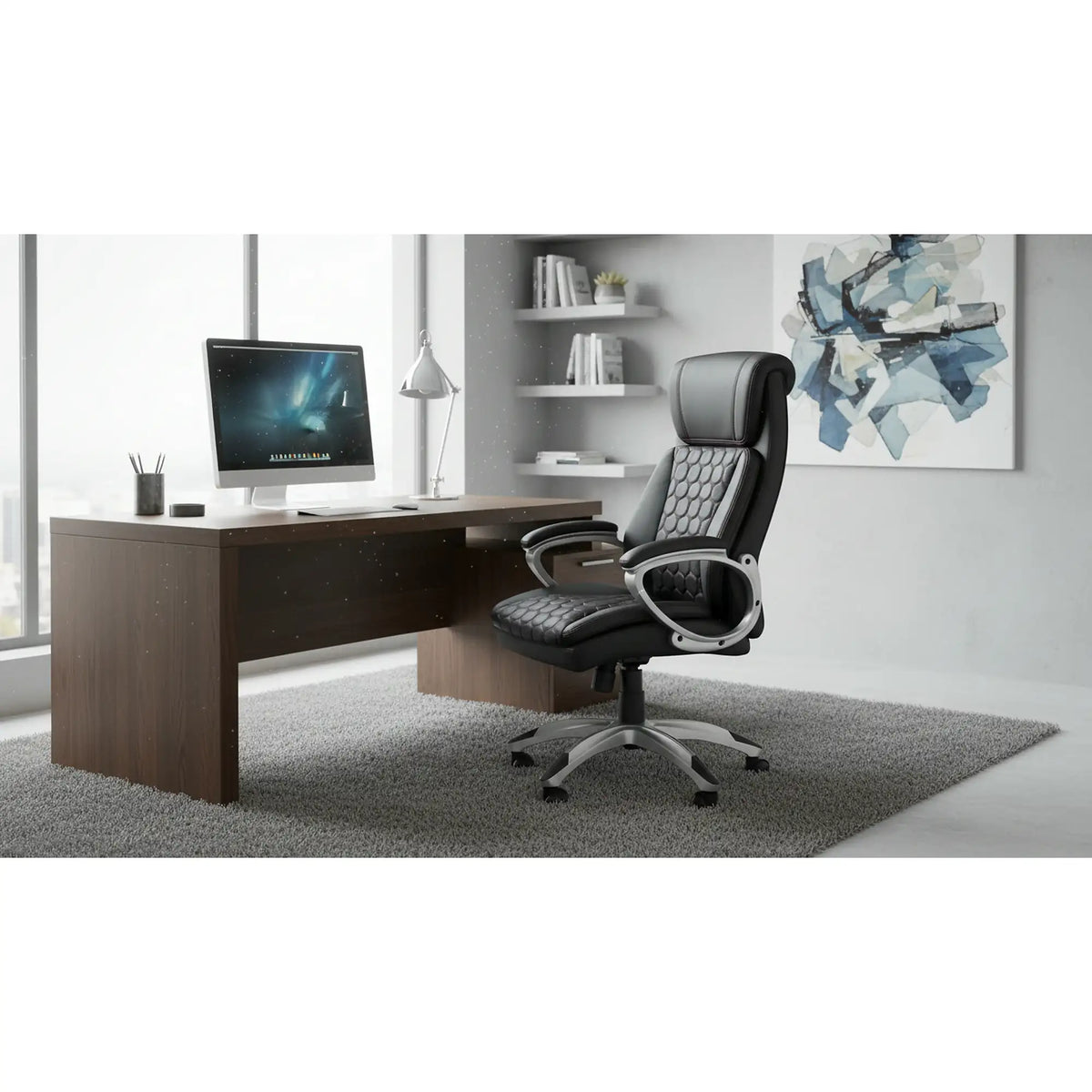 Scaun birou THOMAS, negru, piele ecologica/polipropilena, 62x70x115/122 cm