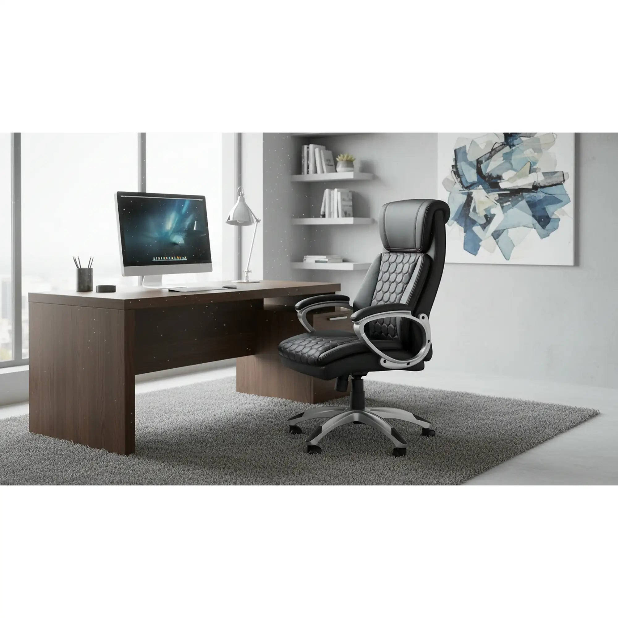 Scaun birou THOMAS, negru, piele ecologica/polipropilena, 62x70x115/122 cm