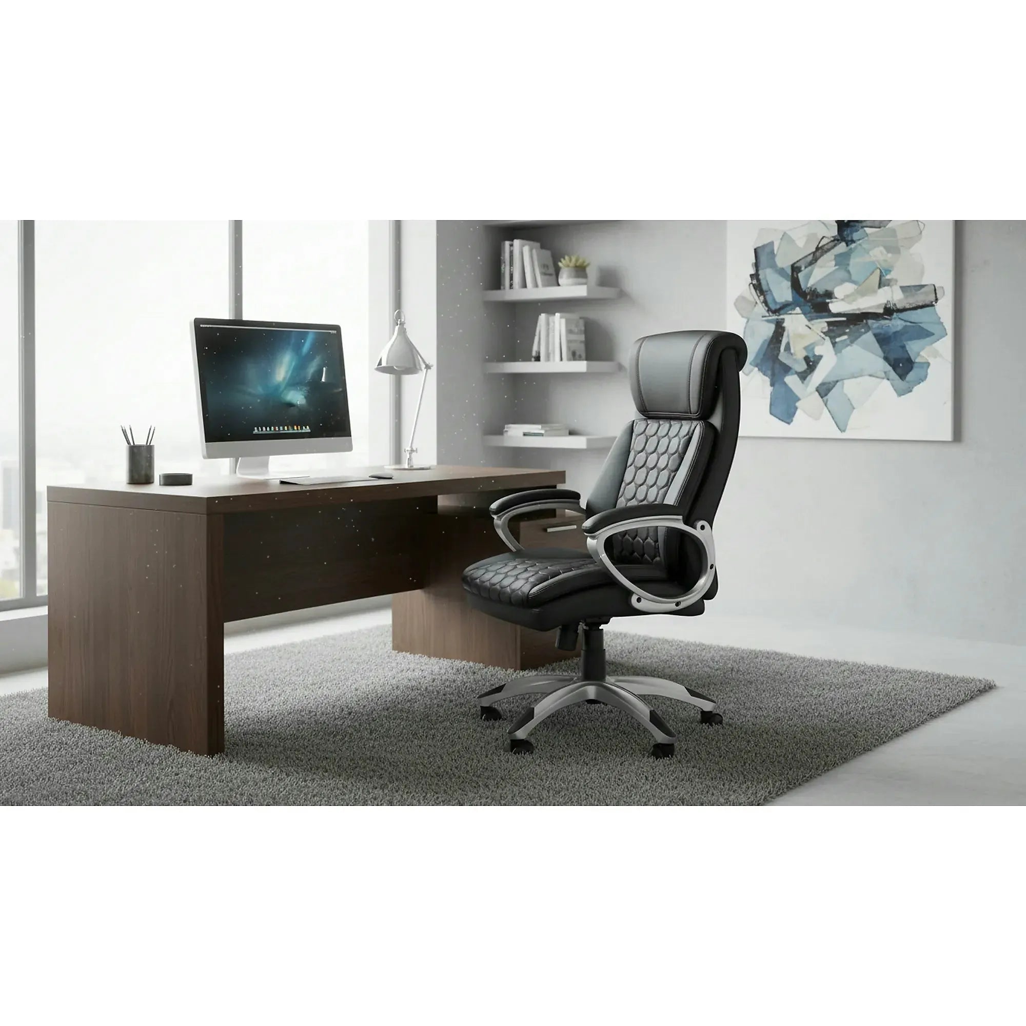 Scaun birou THOMAS, negru, piele ecologica/polipropilena, 62x70x115/122 cm