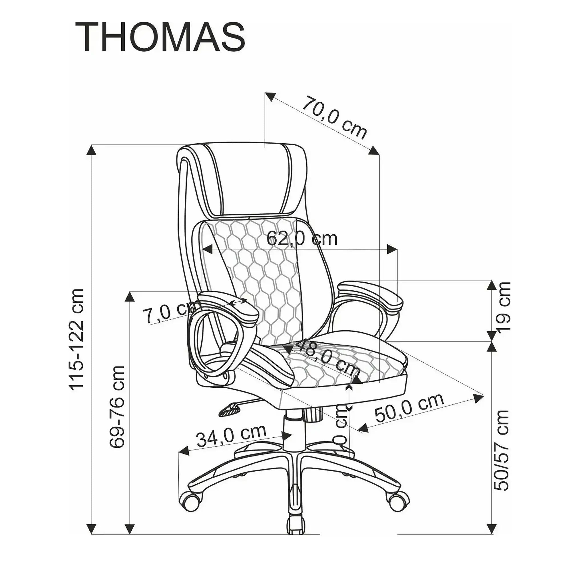Scaun birou THOMAS, negru, piele ecologica/polipropilena, 62x70x115/122 cm