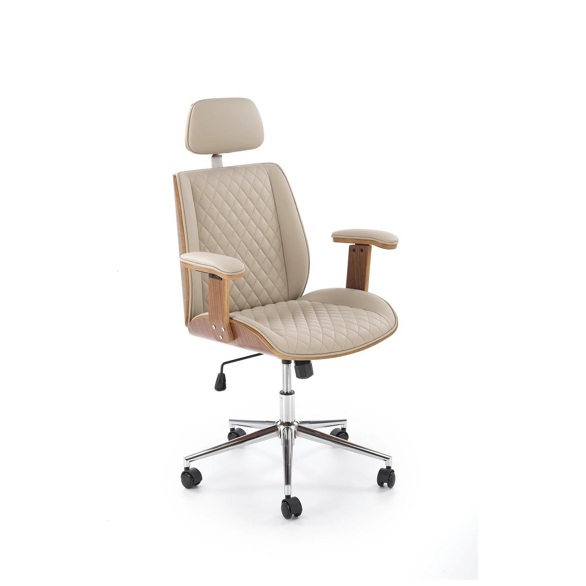 Scaun birou TIMBER, nuc/bej, piele ecologica/placaj indoit, 72x68x114/122 cm