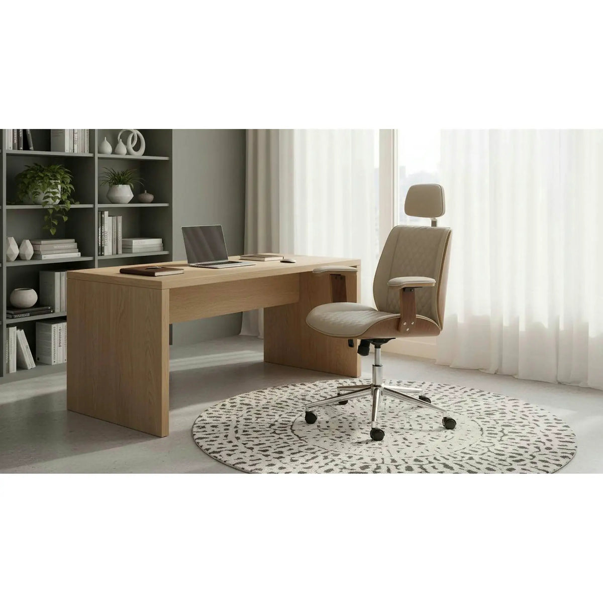 Scaun birou TIMBER, nuc/bej, piele ecologica/placaj indoit, 72x68x114/122 cm