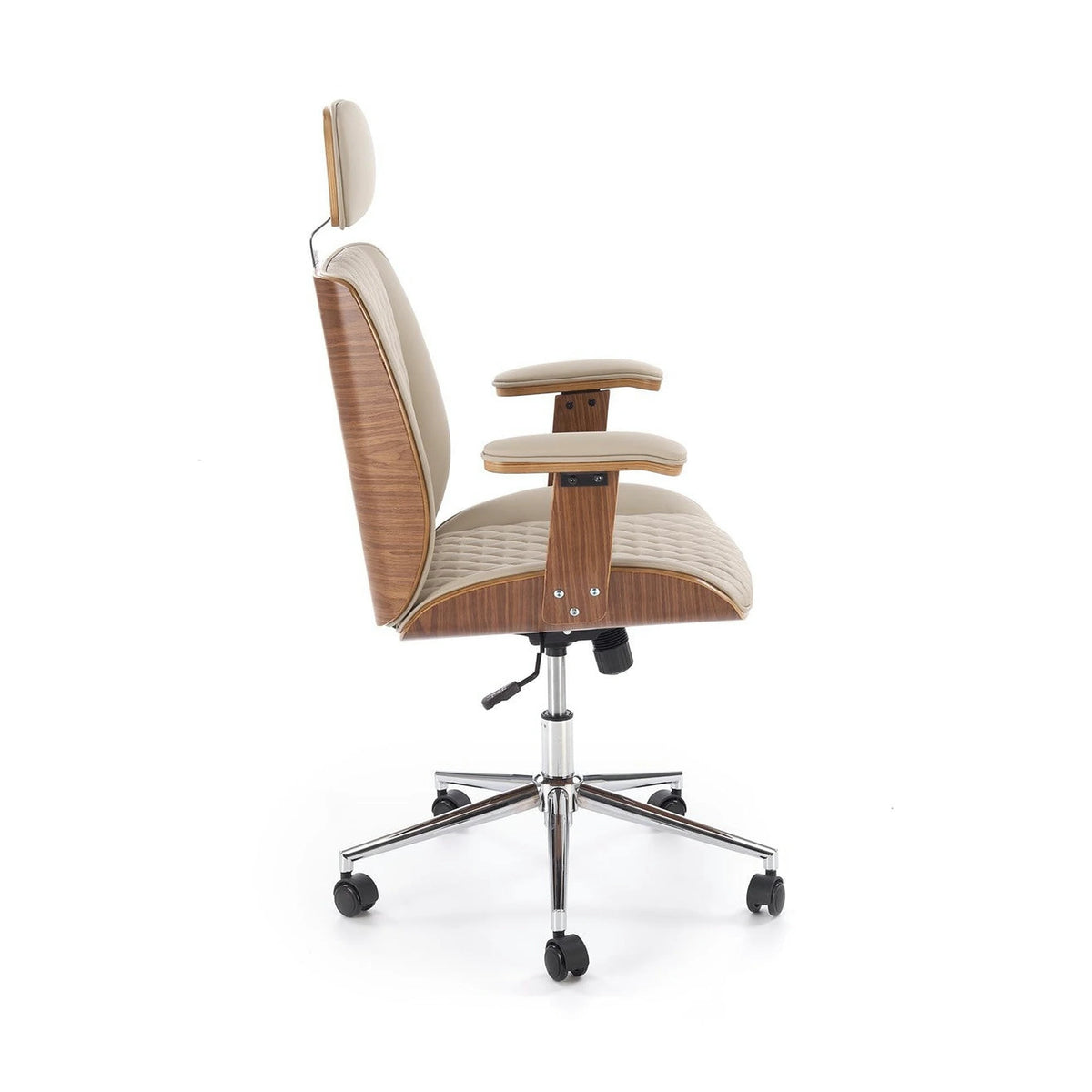 Scaun birou TIMBER, nuc/bej, piele ecologica/placaj indoit, 72x68x114/122 cm