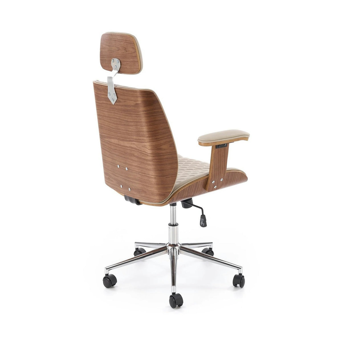Scaun birou TIMBER, nuc/bej, piele ecologica/placaj indoit, 72x68x114/122 cm