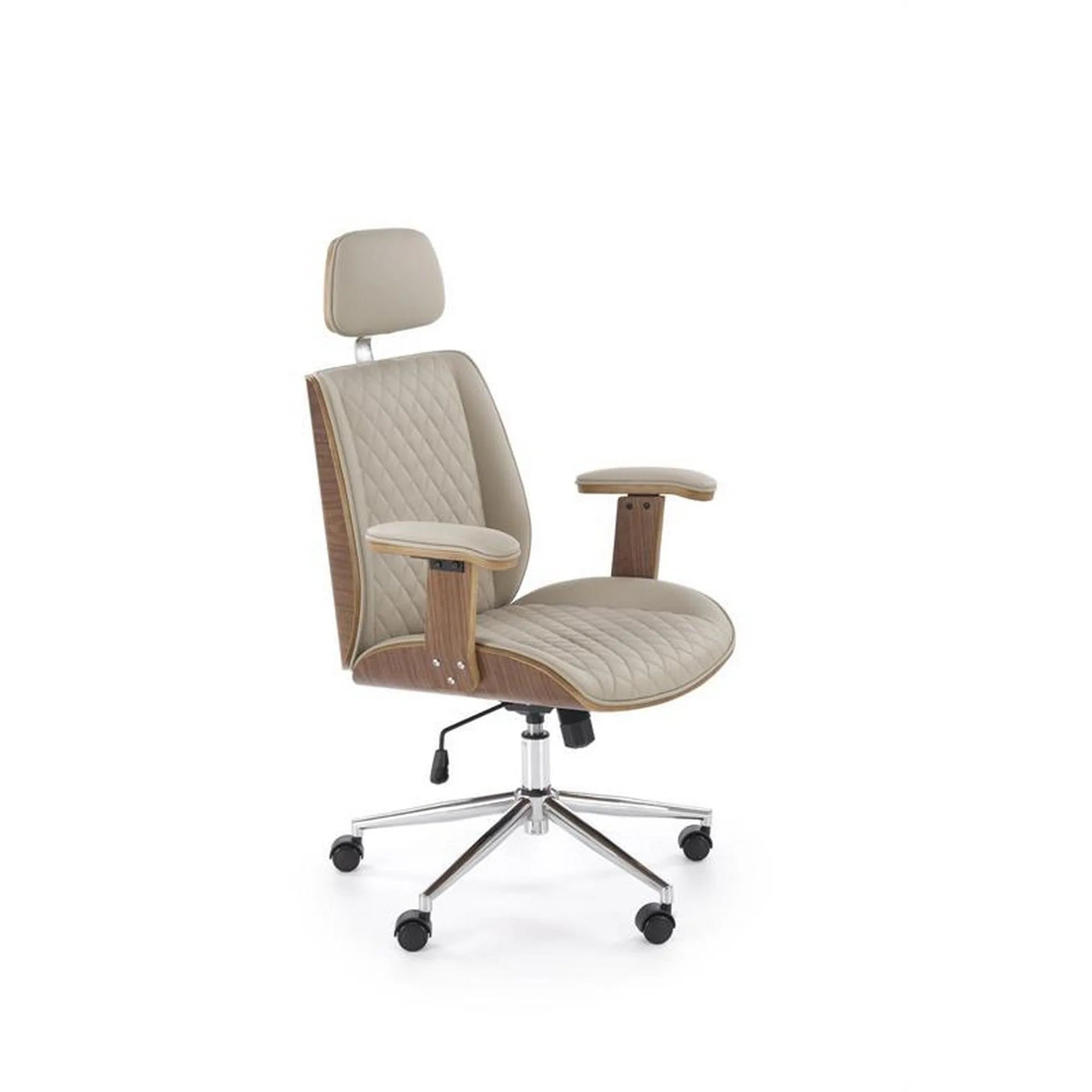 Scaun birou TIMBER, nuc/bej, piele ecologica/placaj indoit, 72x68x114/122 cm