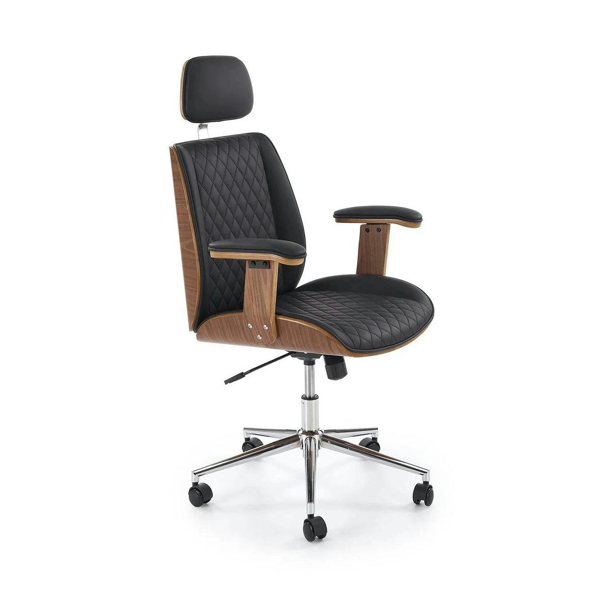 Scaun birou TIMBER, nuc/negru, piele ecologica/placaj indoit, 72x68x114/122 cm