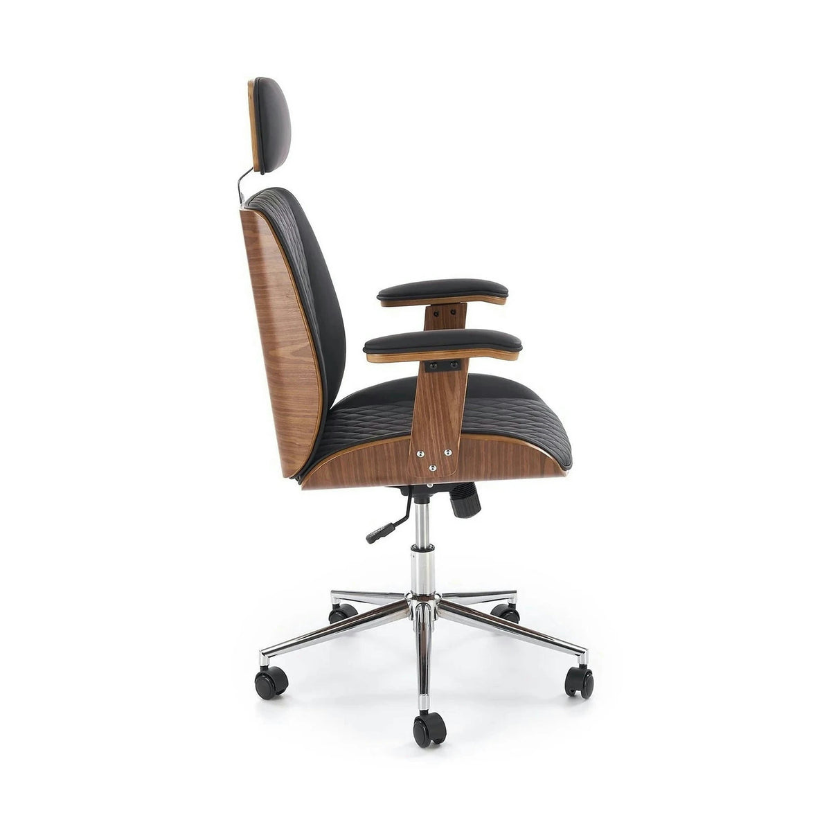Scaun birou TIMBER, nuc/negru, piele ecologica/placaj indoit, 72x68x114/122 cm