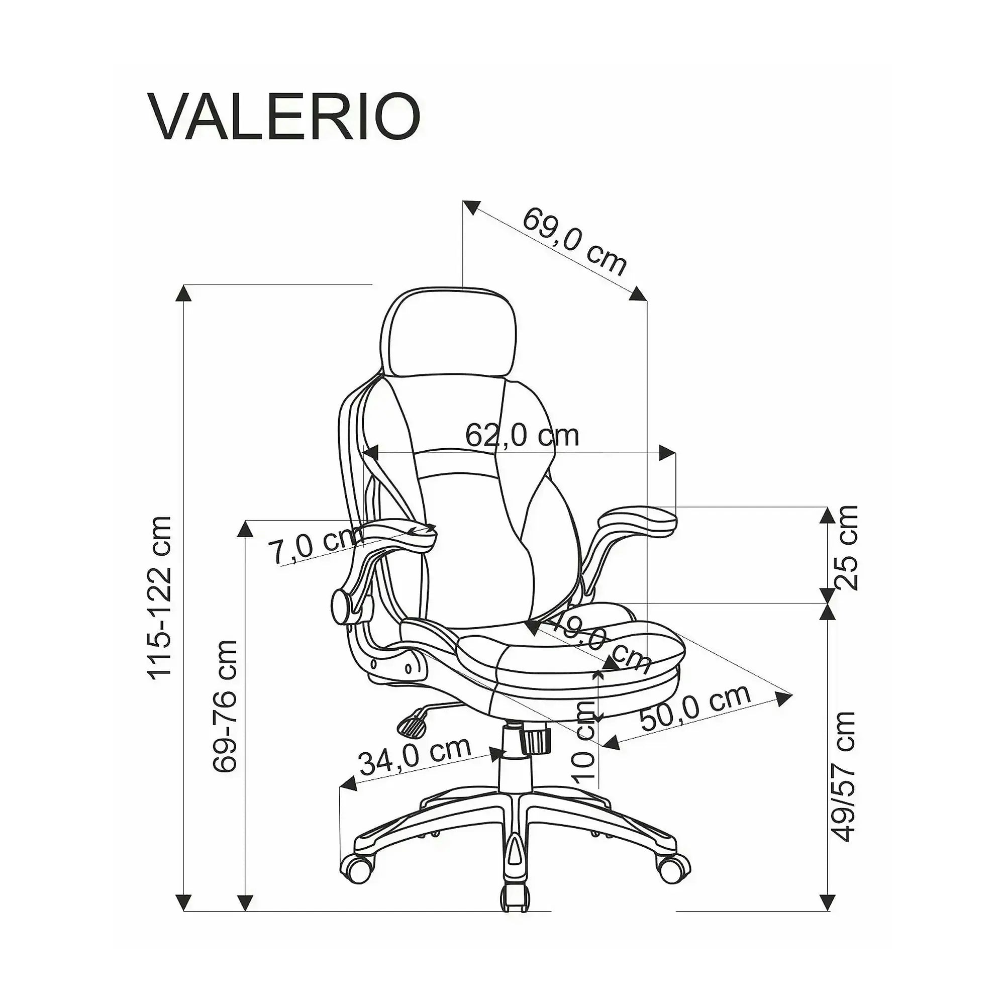 Scaun birou VALERIO, negru/gri, piele ecologica/panza, 67x69x120/128 cm