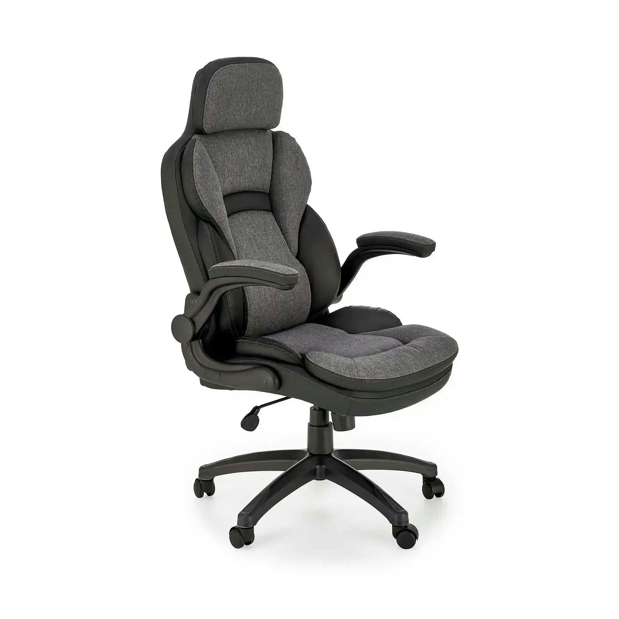 Scaun birou VALERIO, negru/gri, piele ecologica/panza, 67x69x120/128 cm