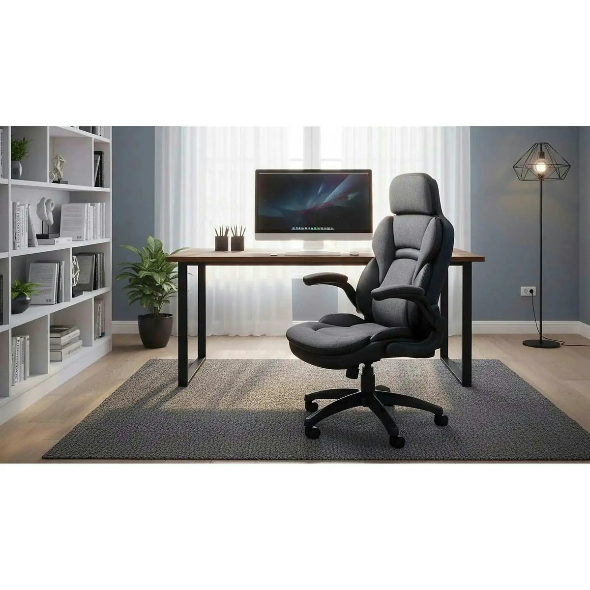 Scaun birou VALERIO, negru/gri, piele ecologica/panza, 67x69x120/128 cm